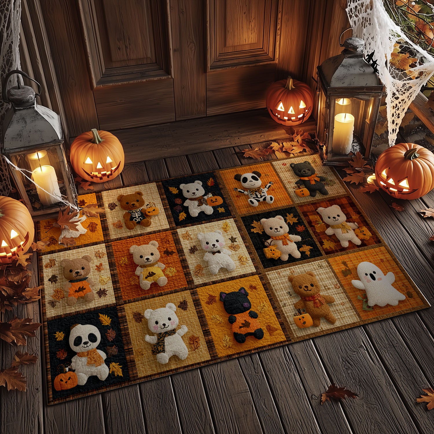 Cute Teddy Bear Halloween Quilt Doormat