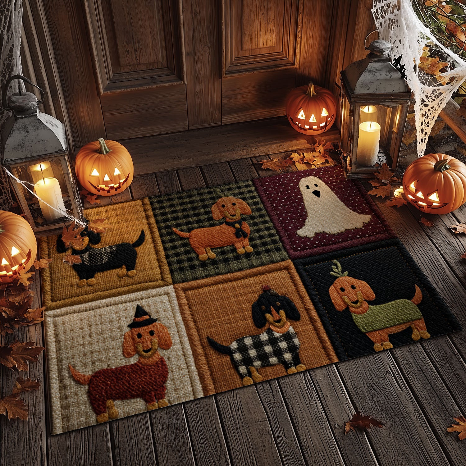 Dachshund Halloween Patchwork Doormat