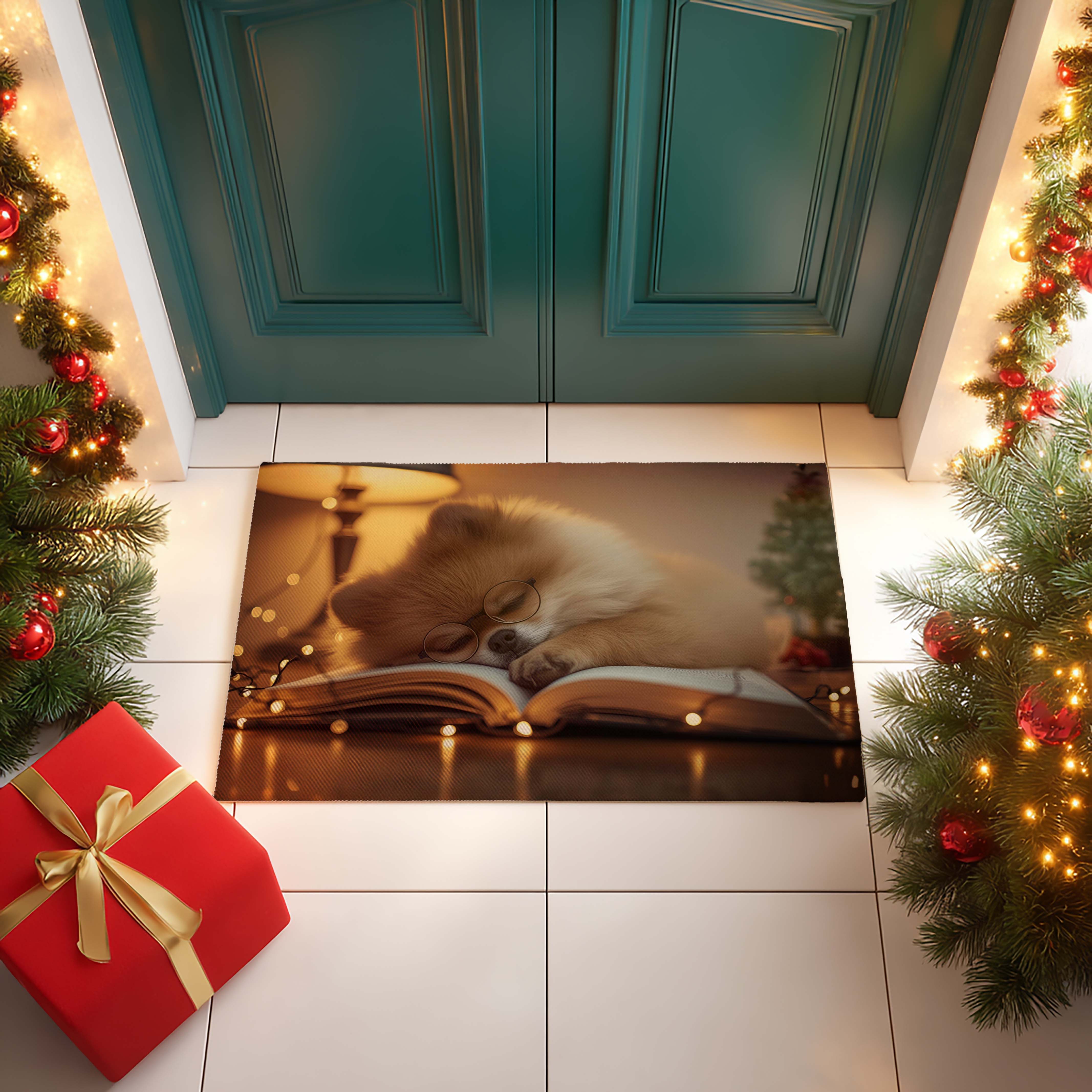 Sleeping Bookworm Puppy Doormat - DMRC003