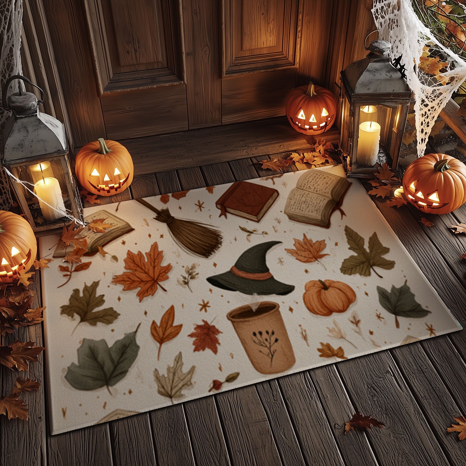 Fall Leaves & Witch Hat Doormat