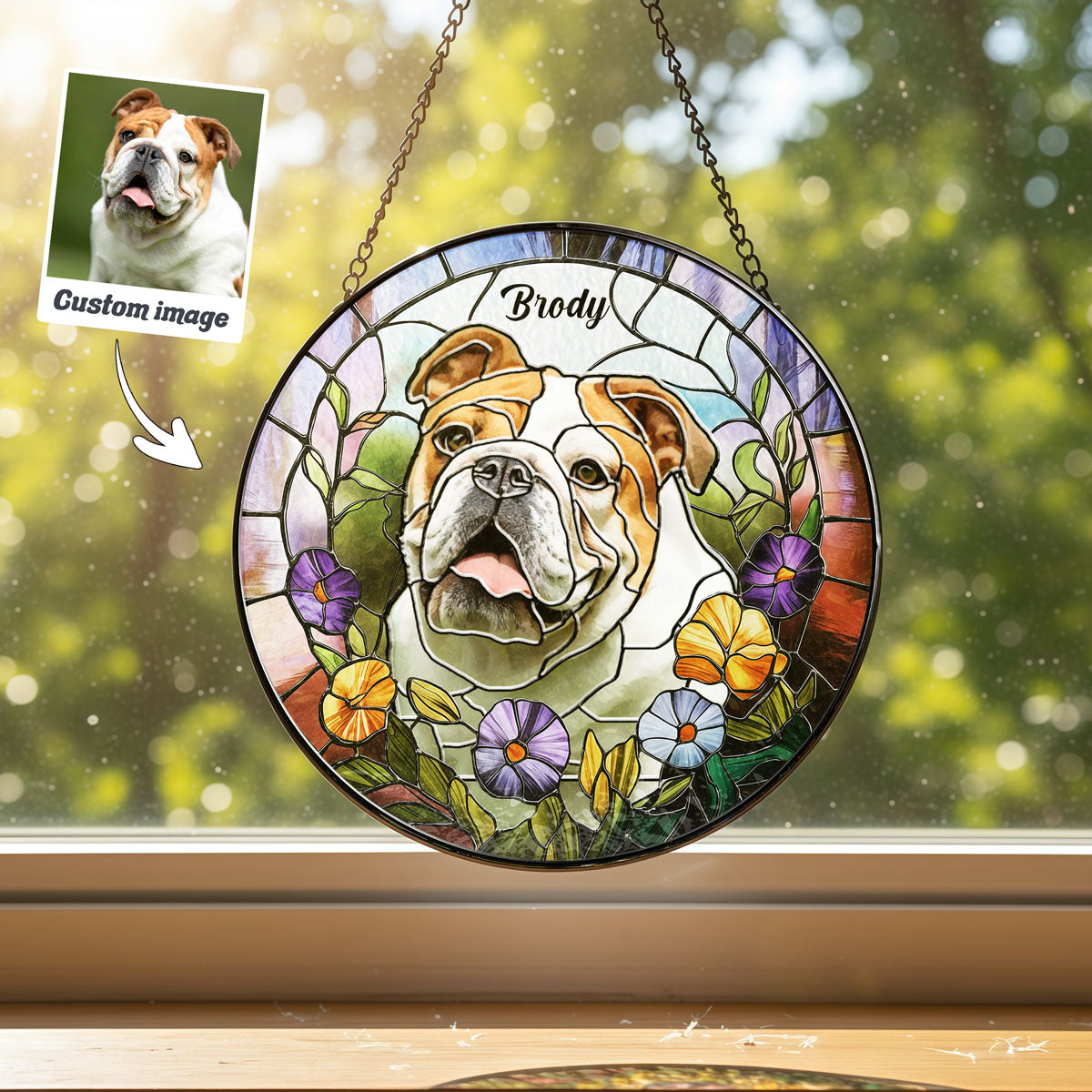 Floral Wreath Custom Pet Face Suncatcher - SPETCD1C101