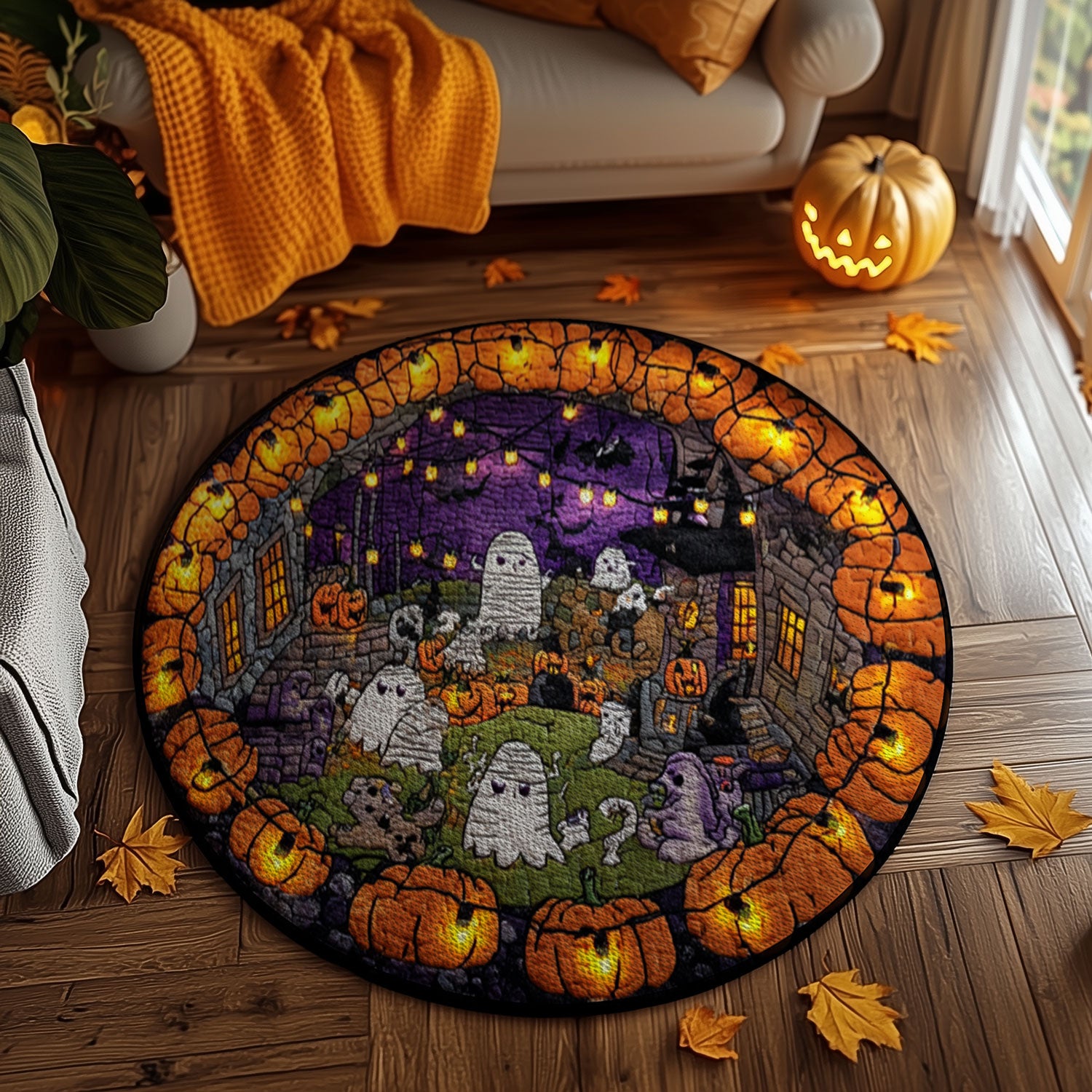 Friendly Ghosts Halloween Round Rug