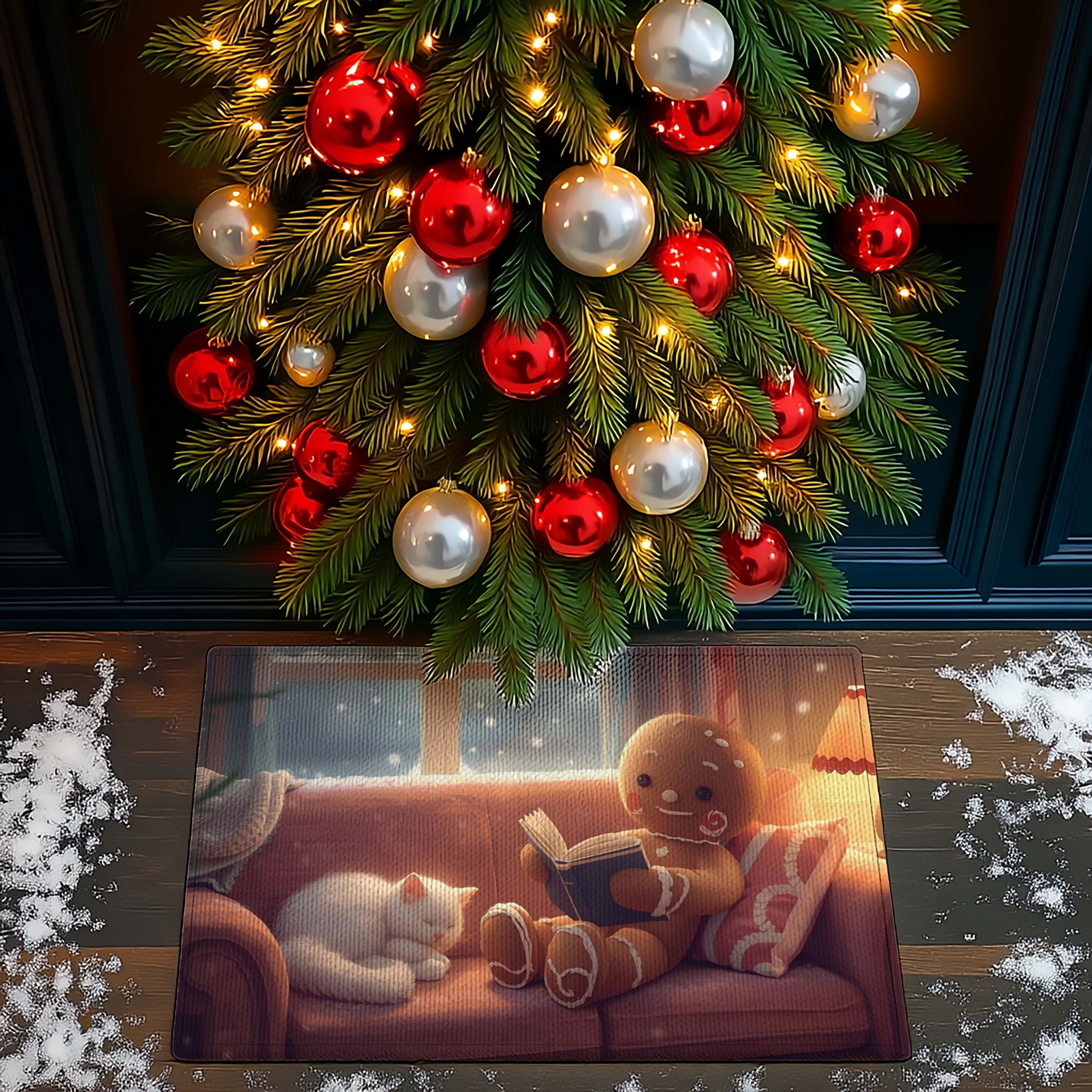 Sleeping Cat Gingerbread Story Door Mat - DMRC003