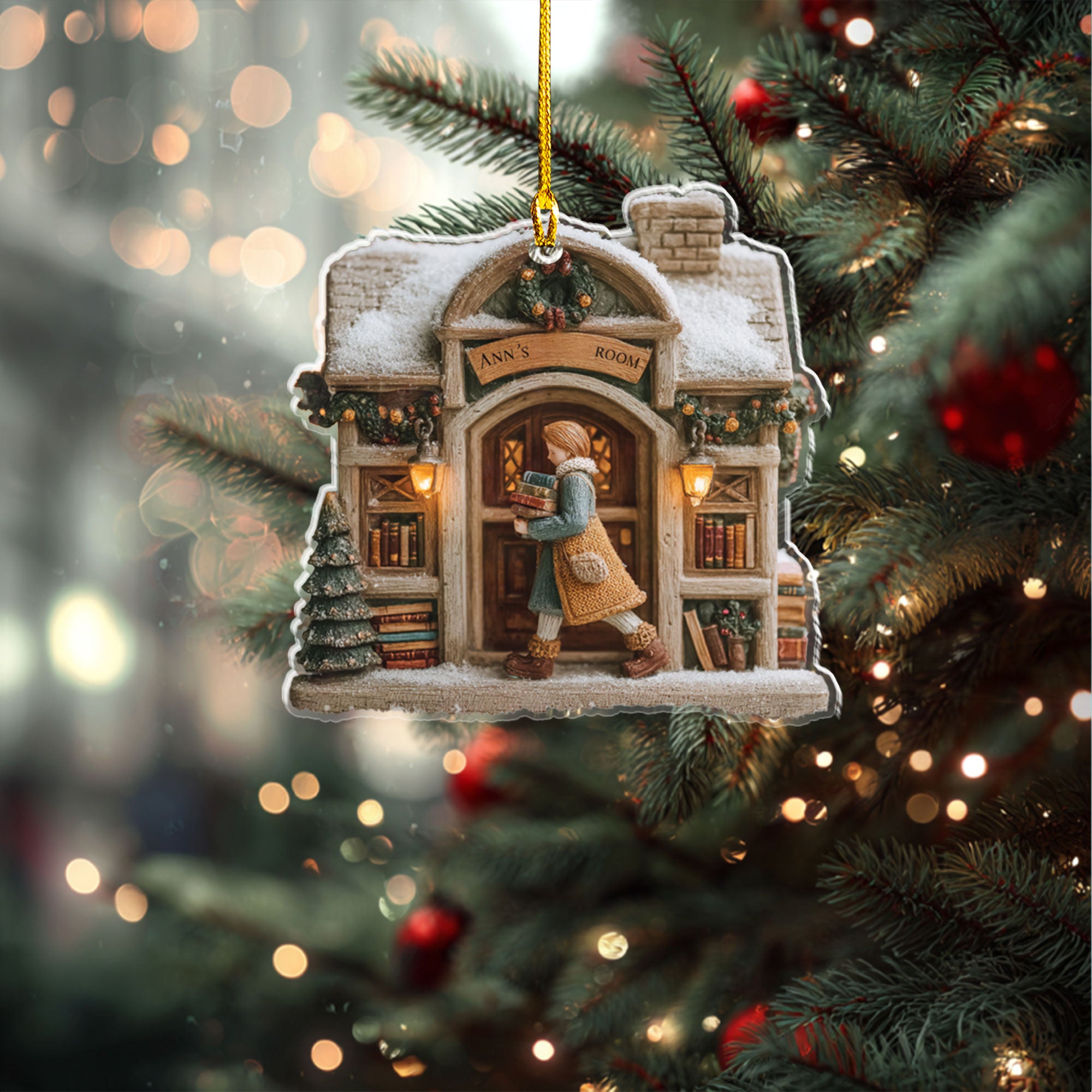 Girl Bringing Books Home Ornament - ORD9C001