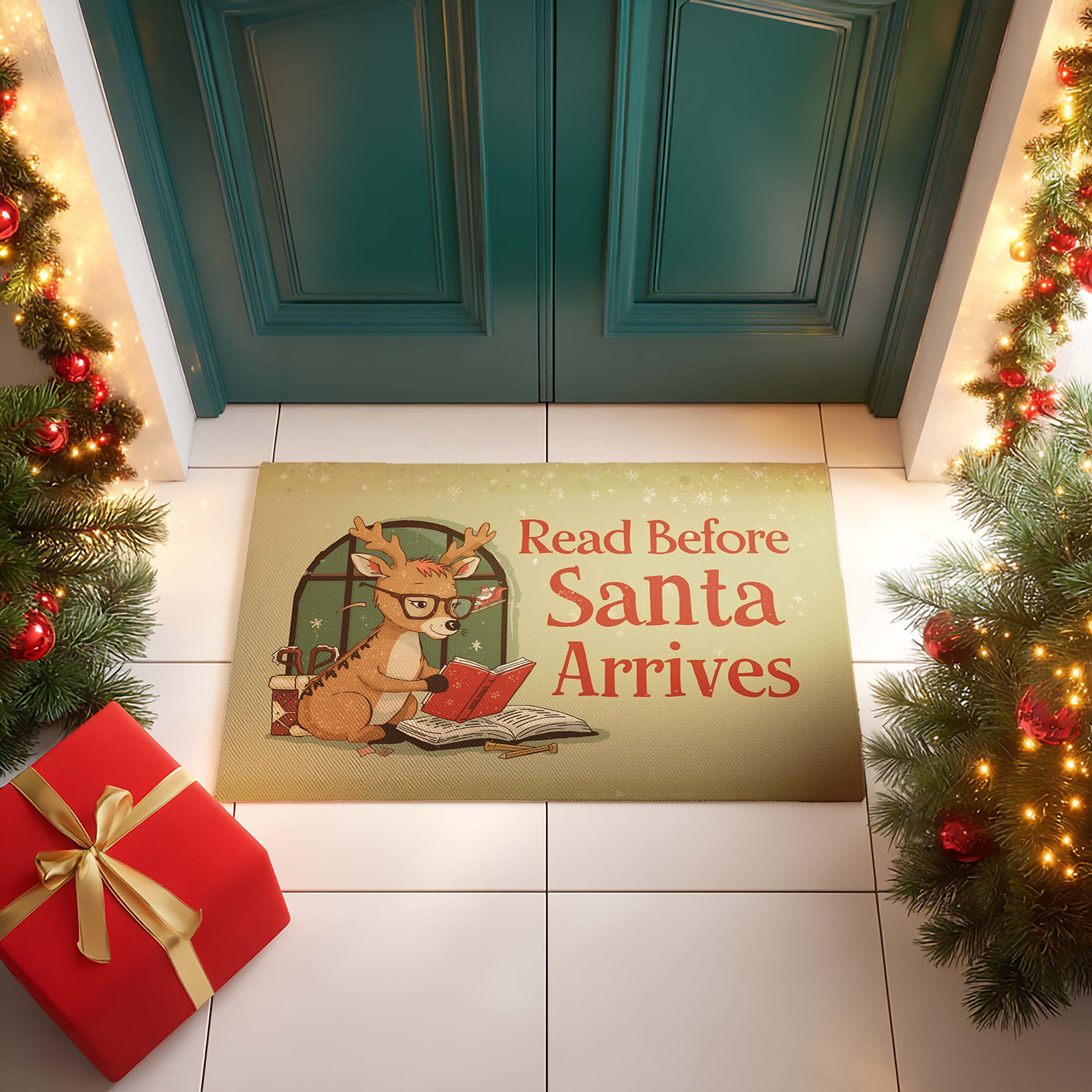 Bookworm Reindeer Christmas Welcome Mat - DMRC003