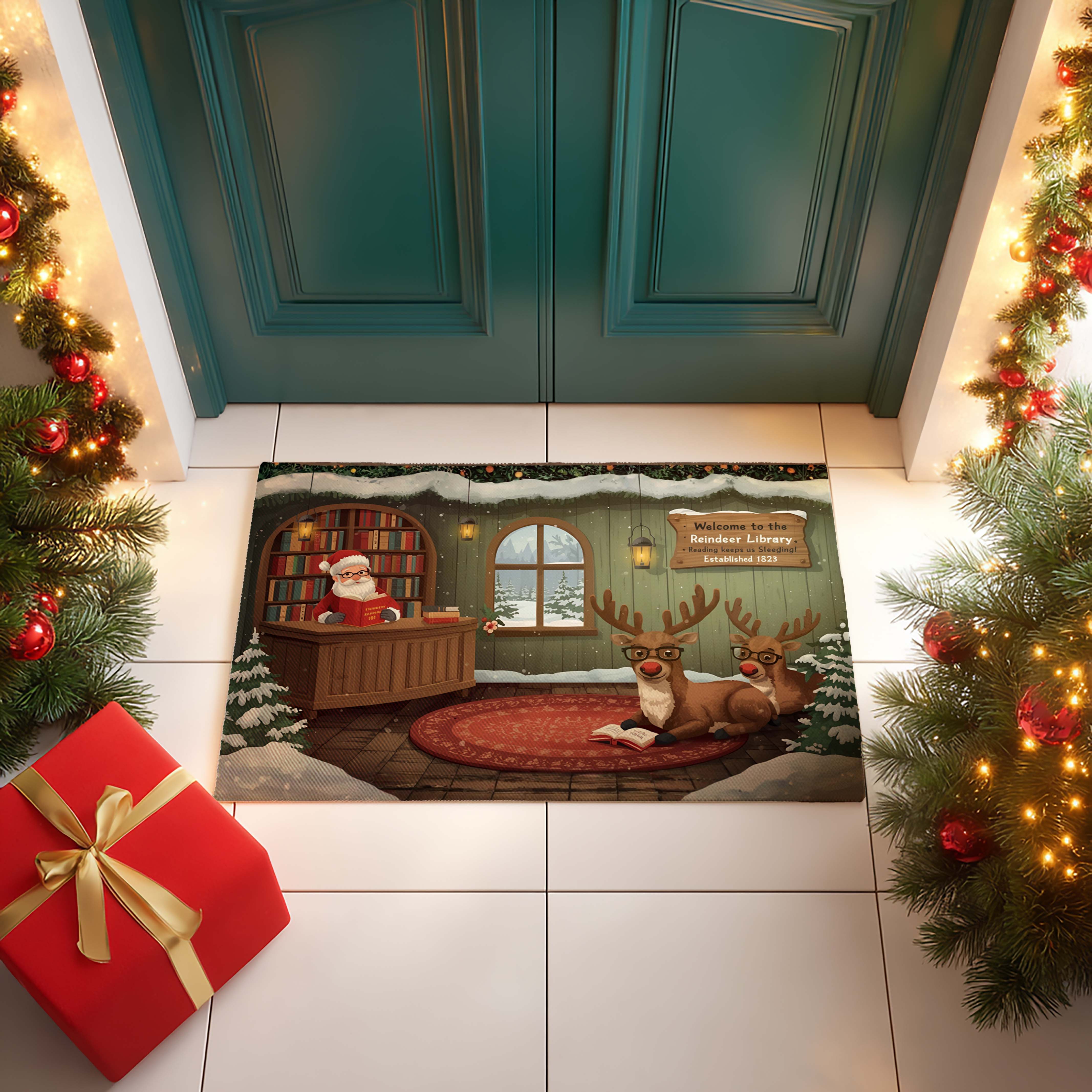 Santa Librarian Welcome Mat - DMRC003
