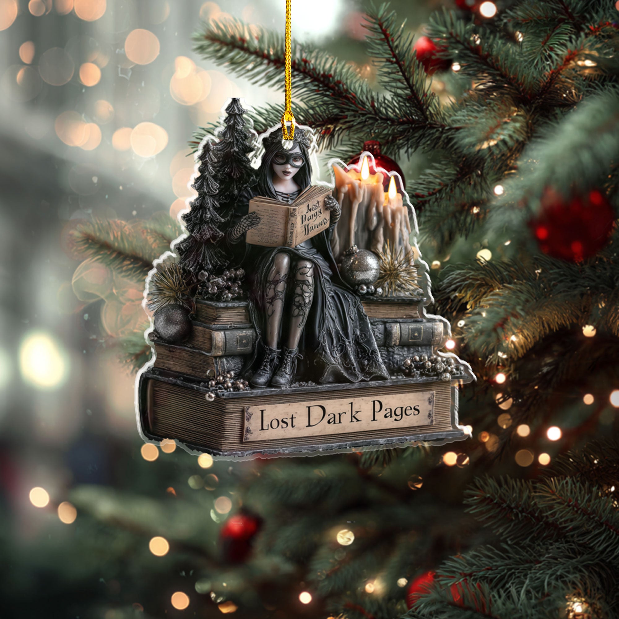 Gothic Masked Reader Lost Dark Pages Ornament - ORD9C001