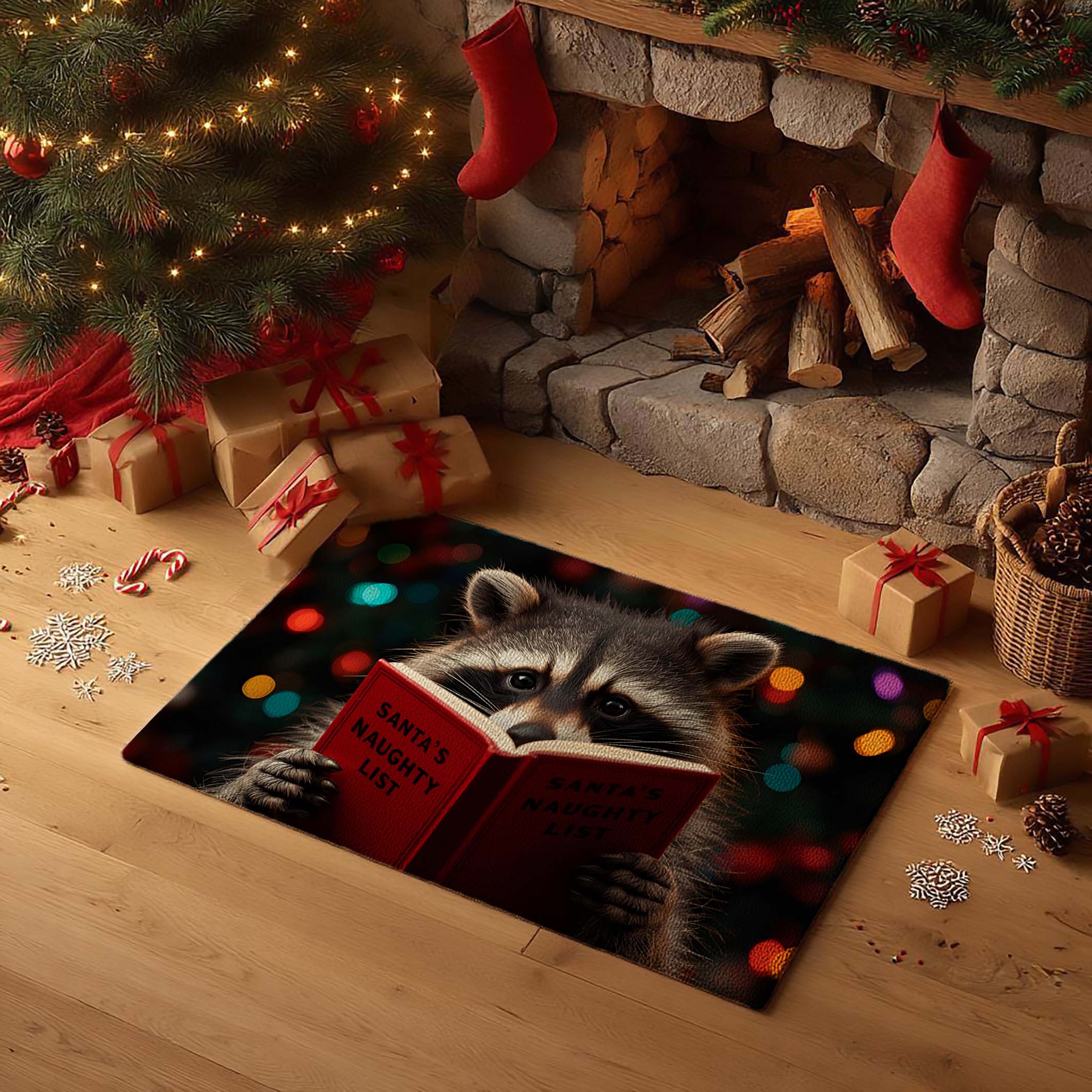 Raccoon Santa's Naughty List Doormat - DMRC003