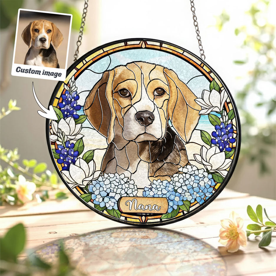 Magnolia & Blue Floral Dog Art Suncatcher - SPETCD1C101