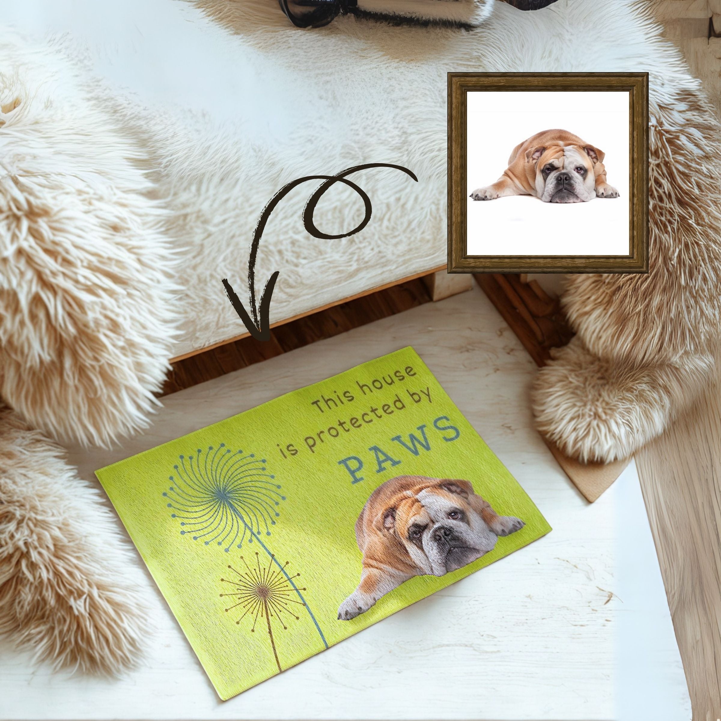 Modern Green Background Dog Photo Paw Mat