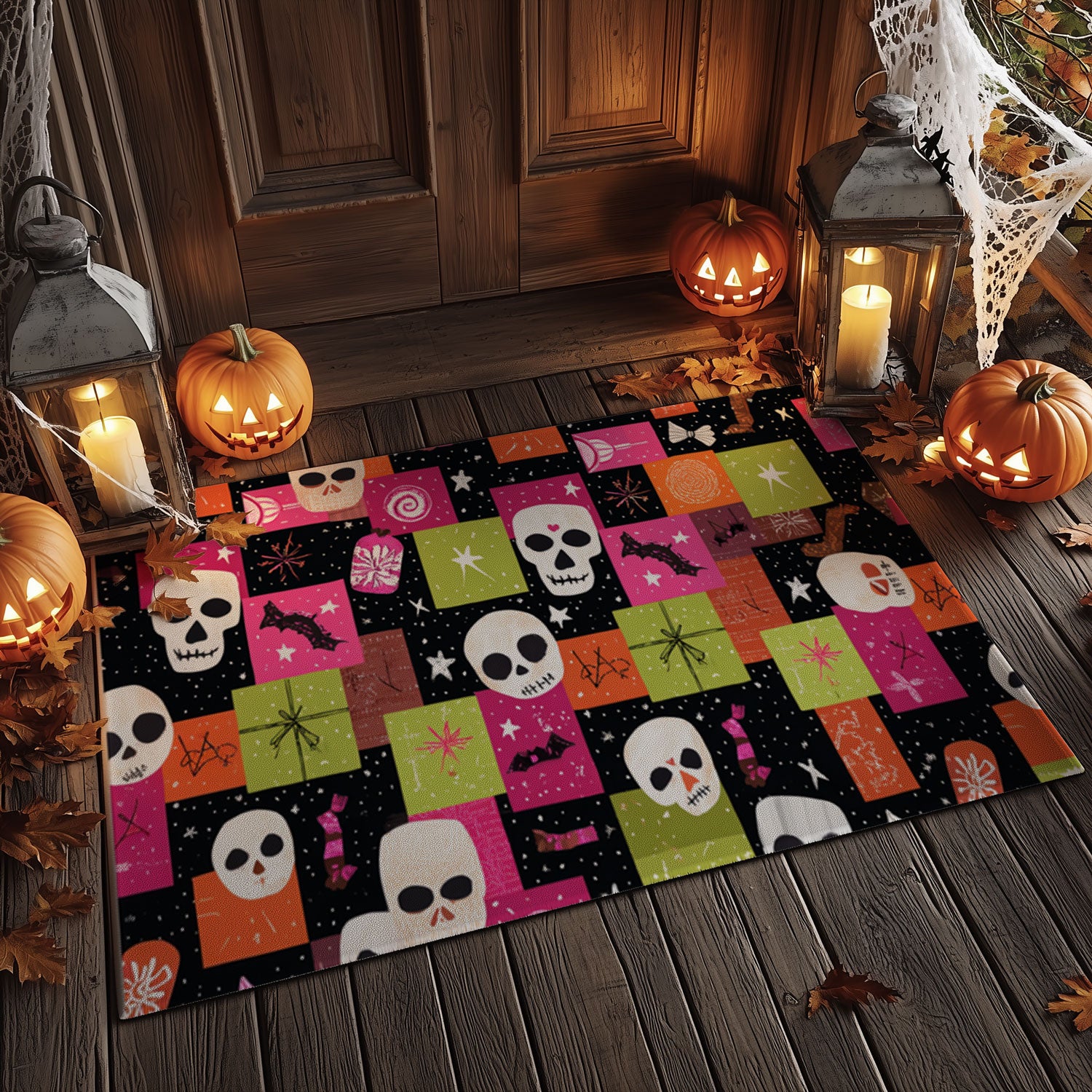 Neon Pop Art Skull & Ghost Doormat