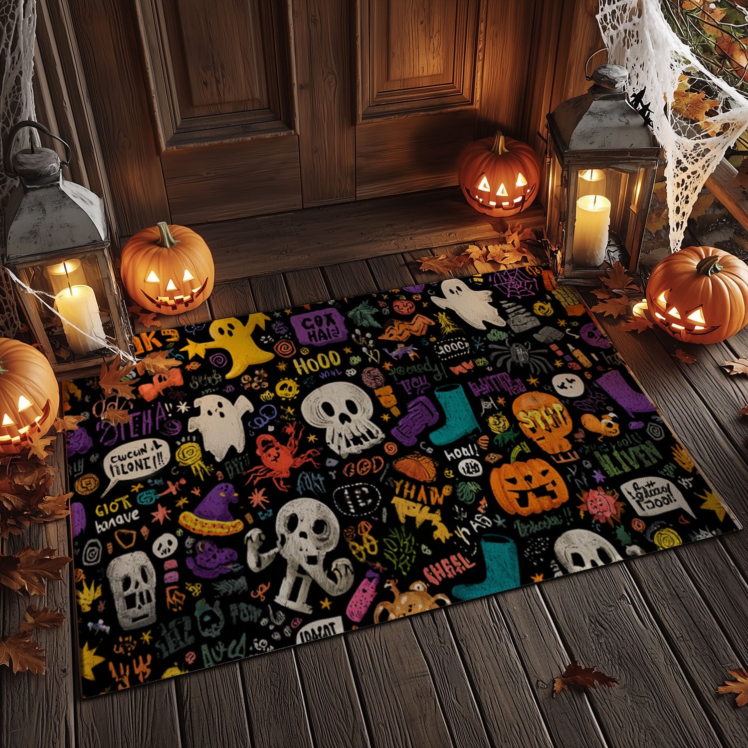 Neon Pop Art Skull & Ghost Entry Mat