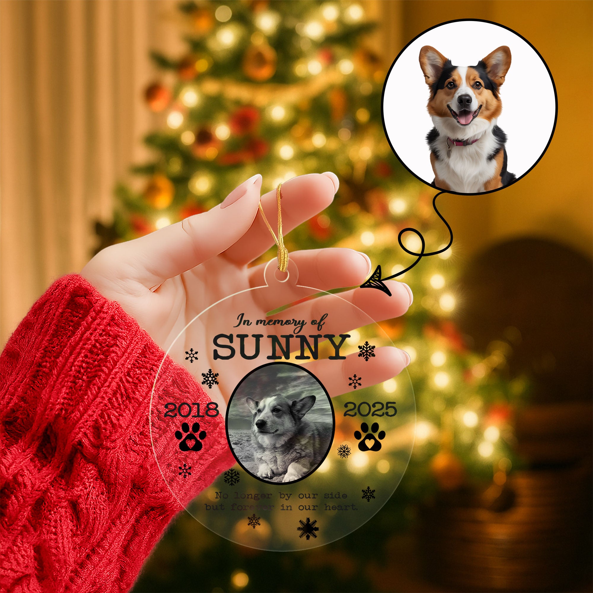 Paw Print Memorial Dog/Cat Photo Christmas Ornament