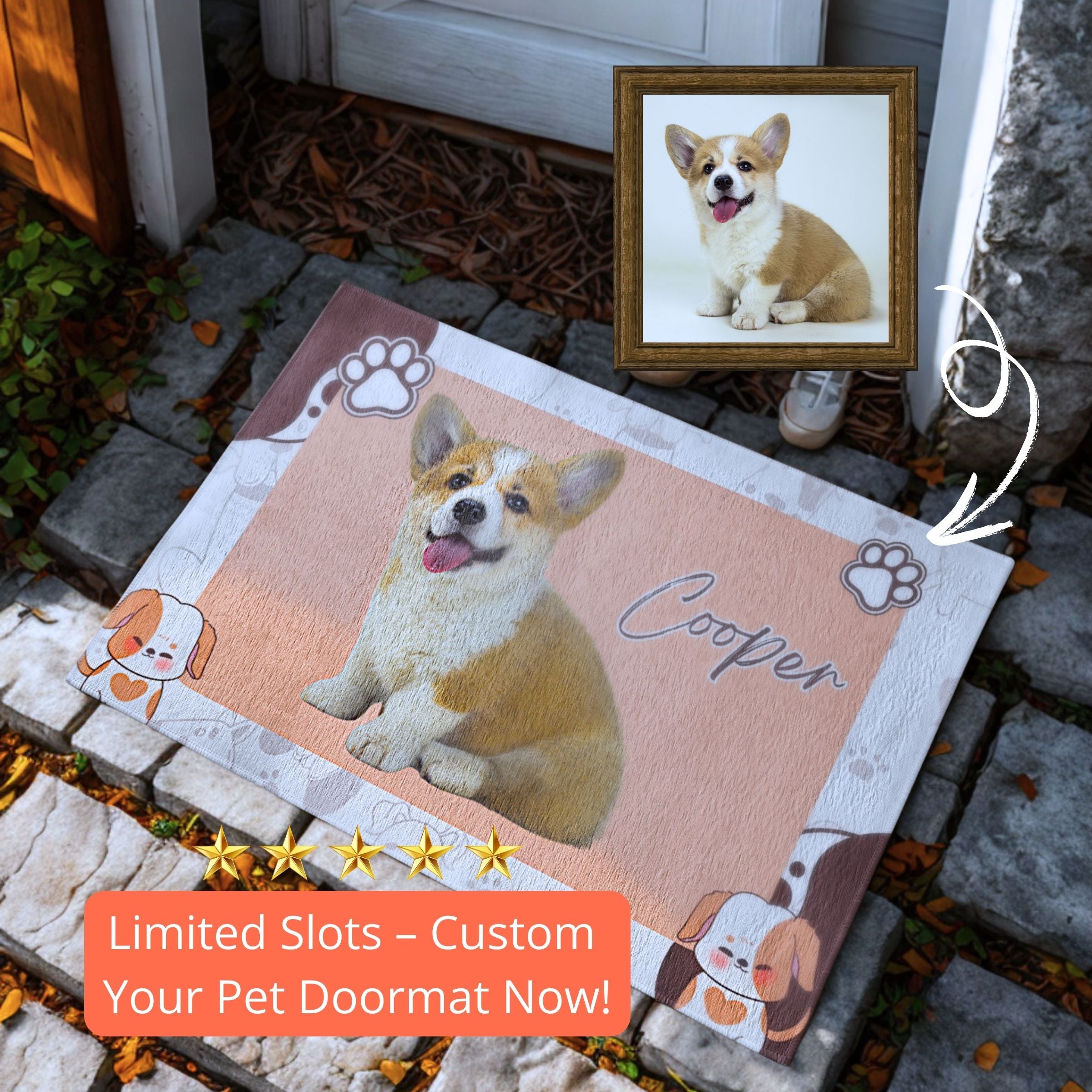 Peach Pink Toned Custom Pet Paw Mat with Paw Prints