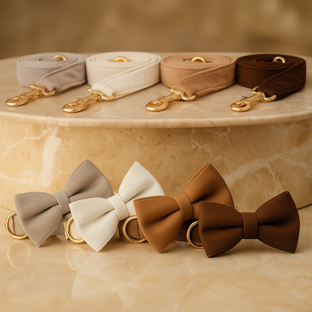 Personalised Dog Collar Leash Set with Bow