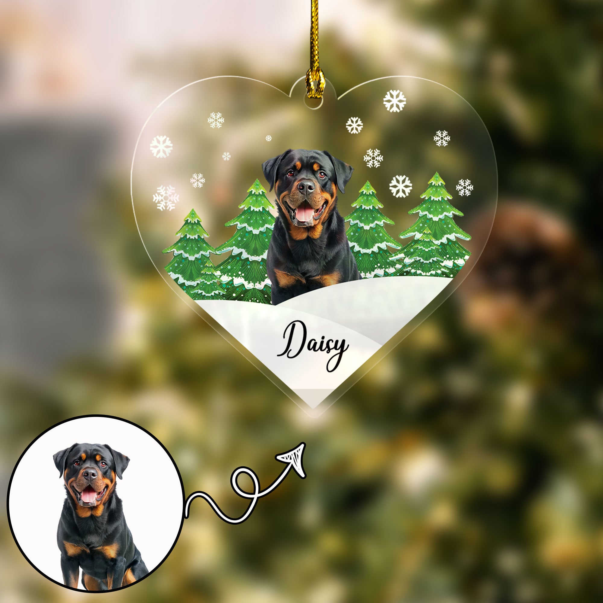 Personalized Heart Pet Photo Winter Scene Ornament