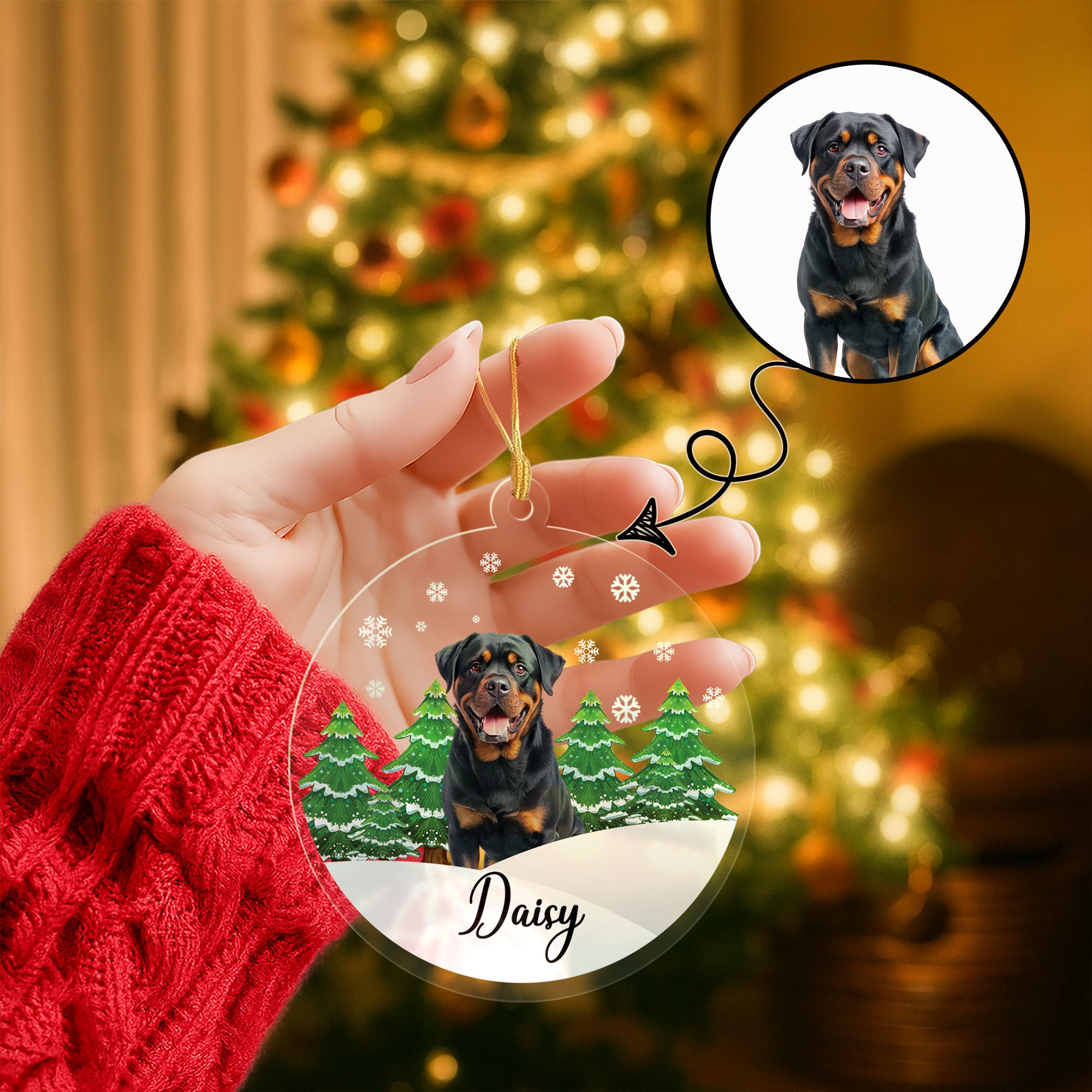 Personalized Round Pet Photo Snowy Scene Ornament