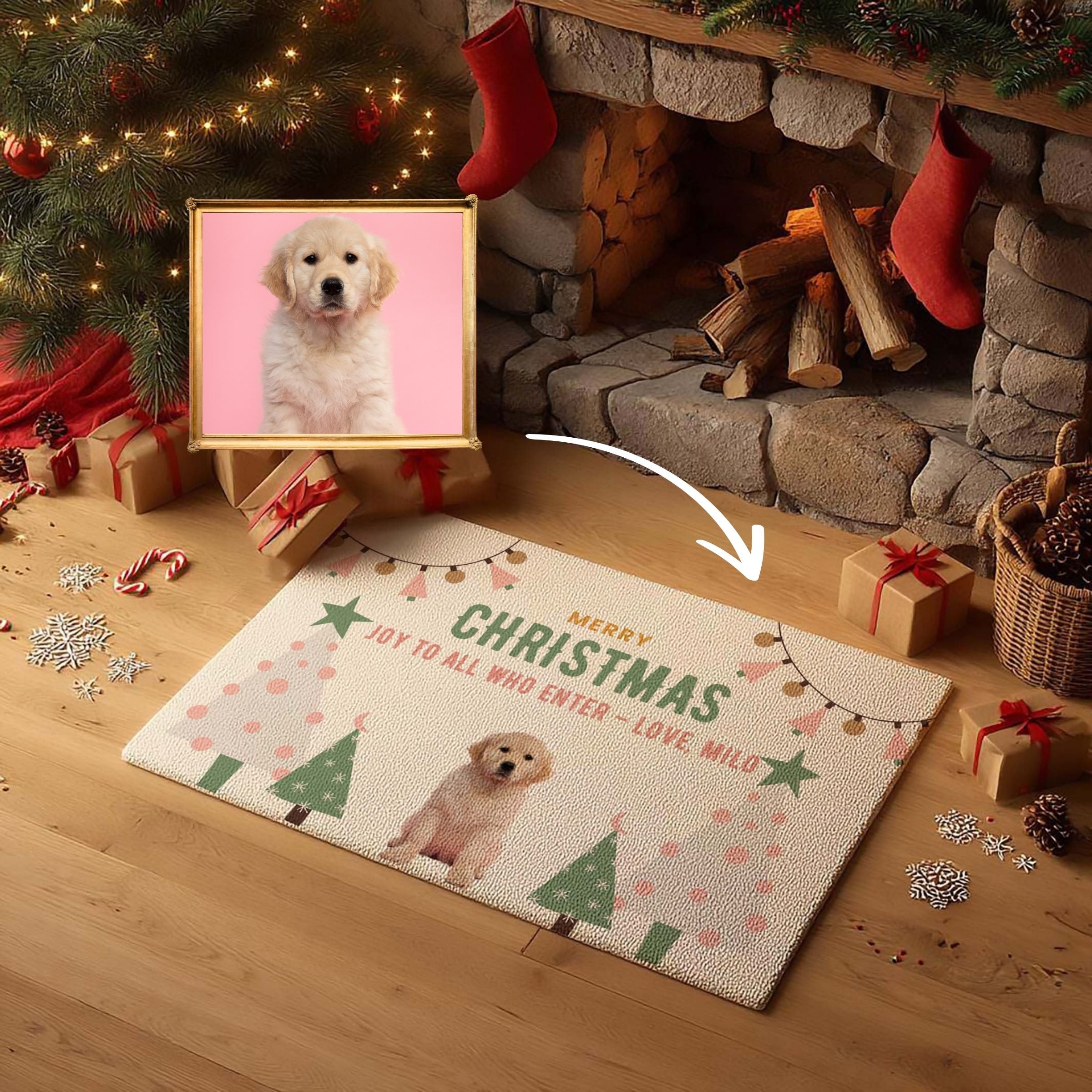 Personalized Christmas Pet Art Doormat - Gentle Holiday Greeting
