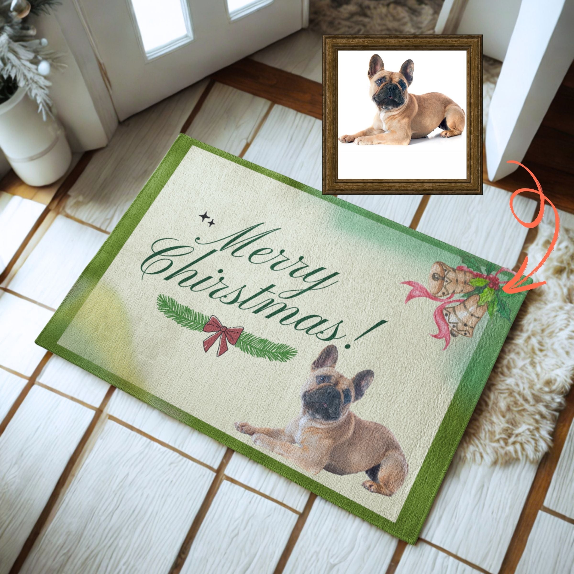 Personalized Pet Mat - Xmas Green Border Style