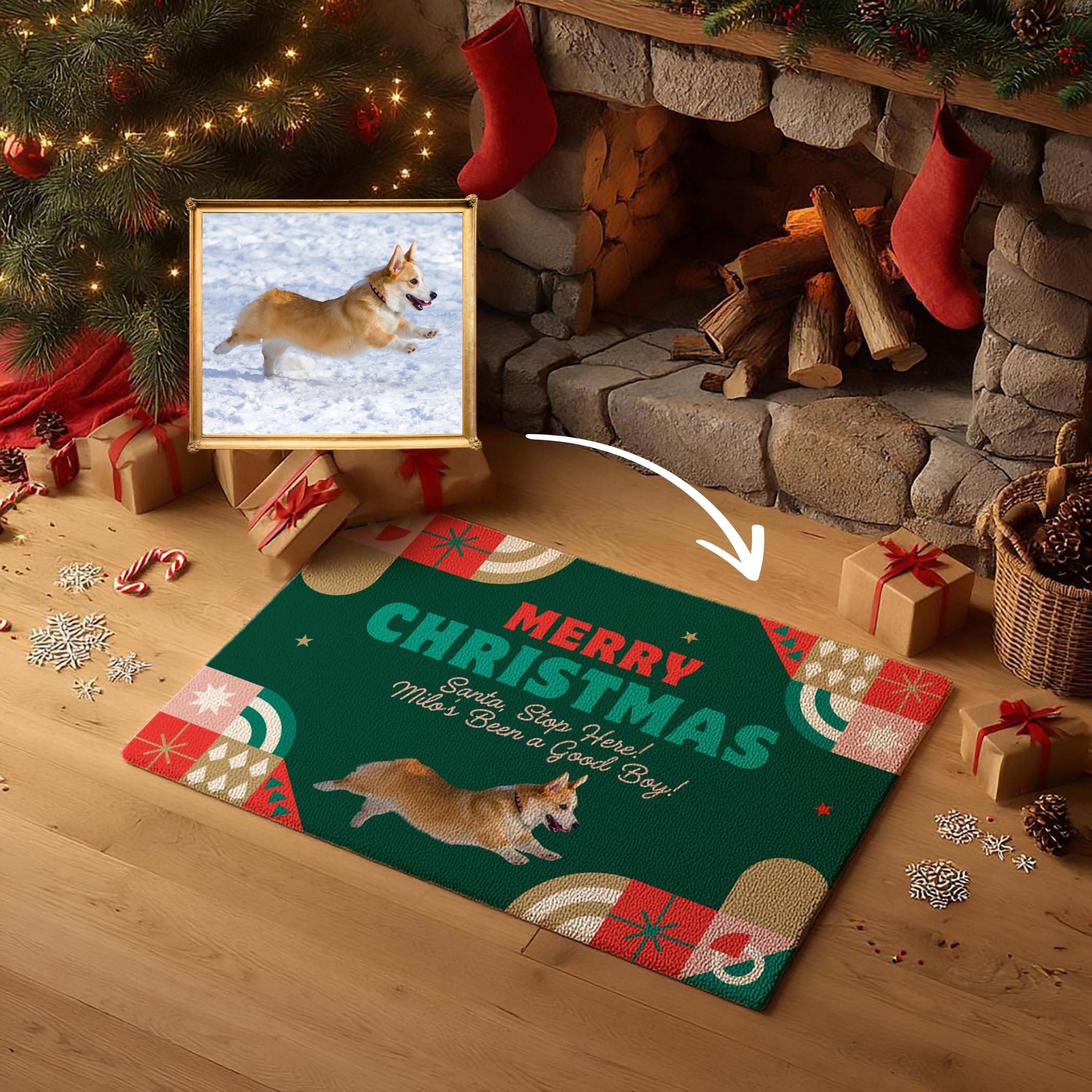 Personalized Pet Photo Welcome Mat - Vintage Christmas Blocks