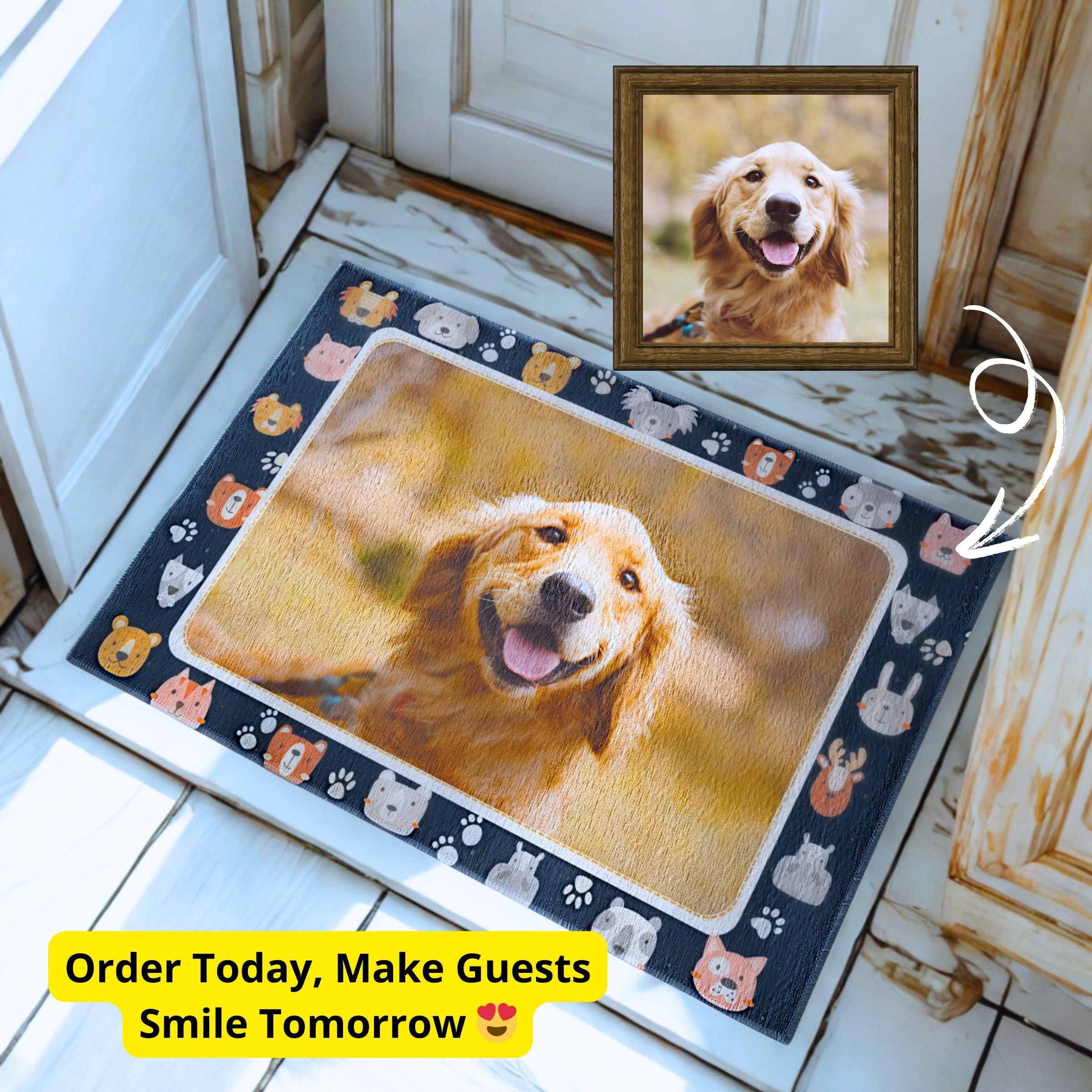 Pet Doormat - Navy Blue Cartoon Border