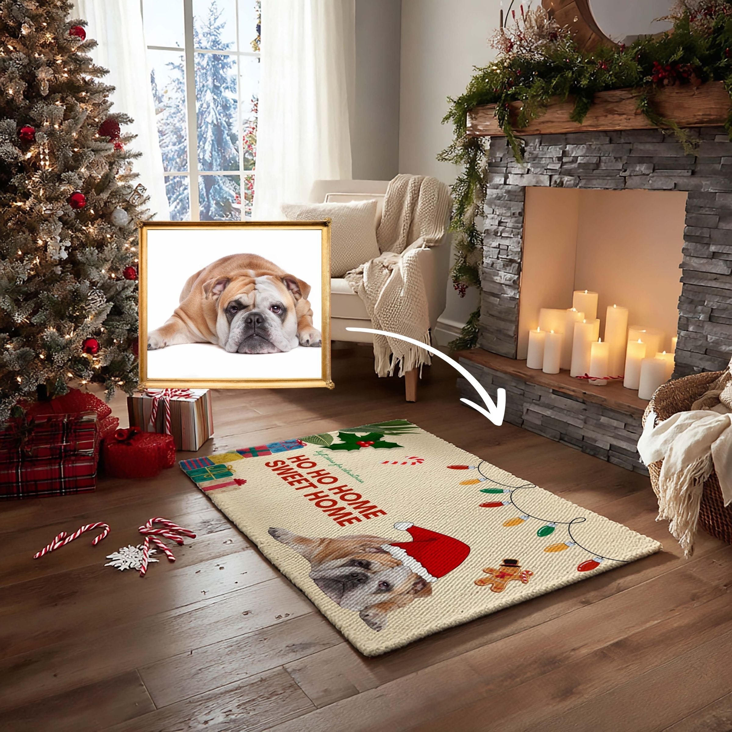 Pet Lover's Custom Photo Xmas Doormat - Ginger Bread & Presents Theme