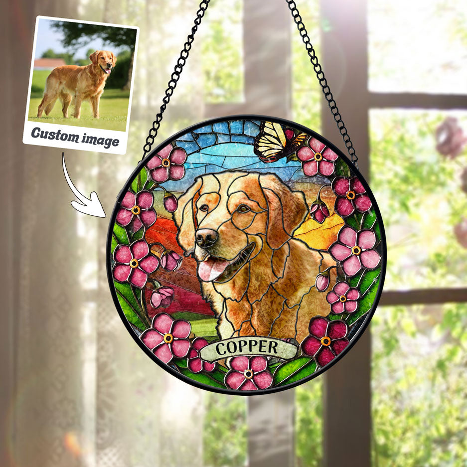Pink Floral & Butterfly Dog Art Suncatcher - SPETCD1C101
