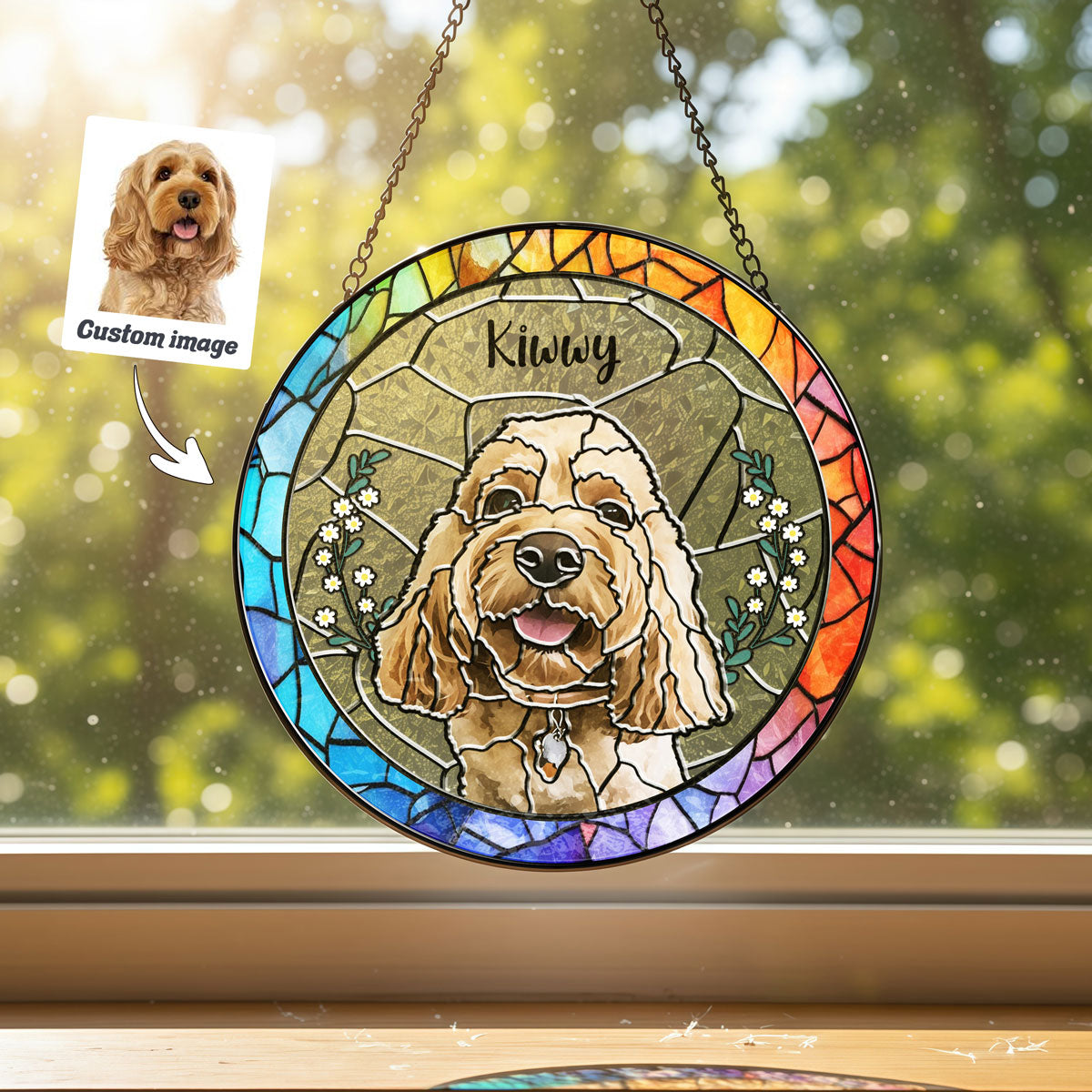Rainbow Border Custom Pet Portrait Suncatcher - SPETCD1C101