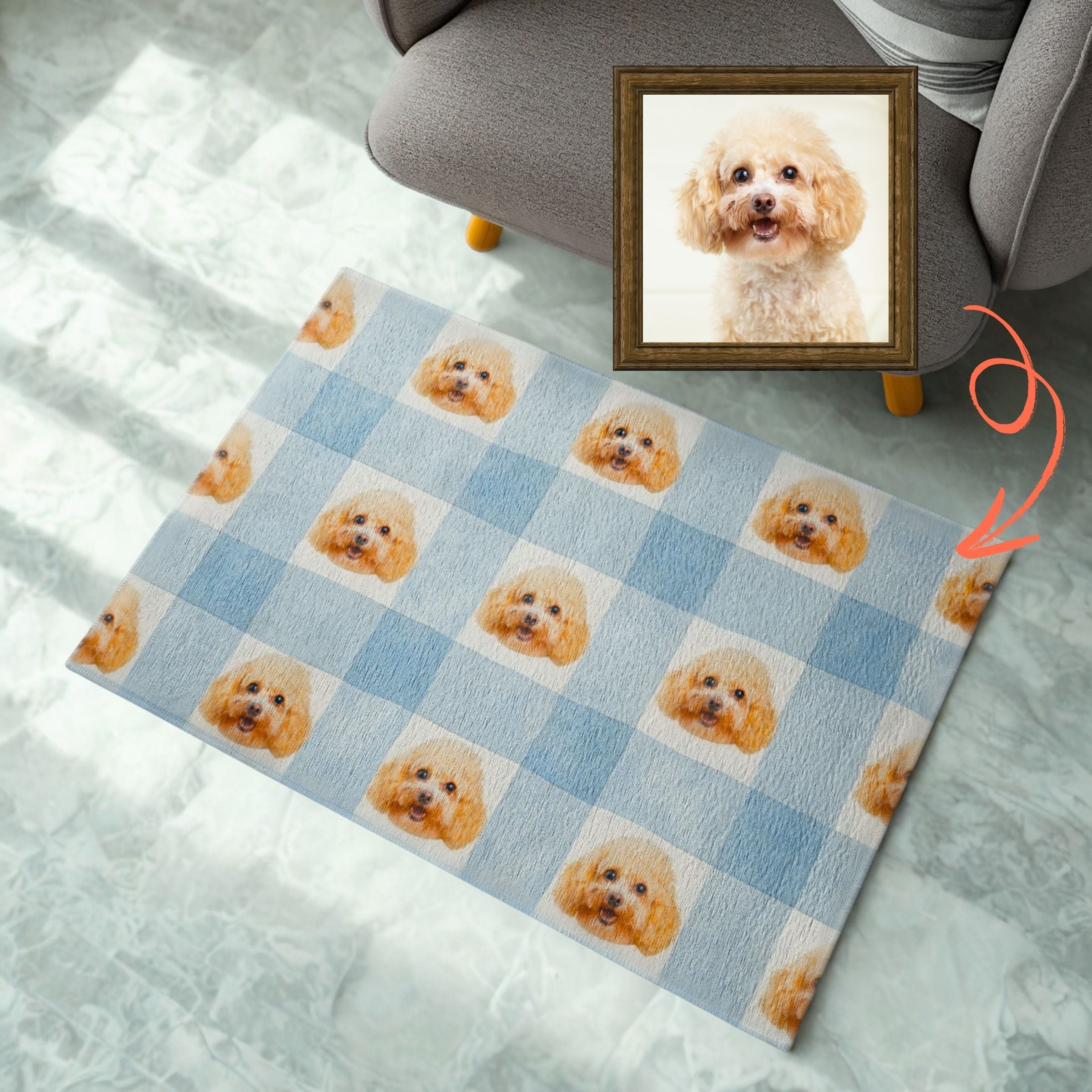 Repeated Dog/Cat Paw Mat with Cool Gingham Background