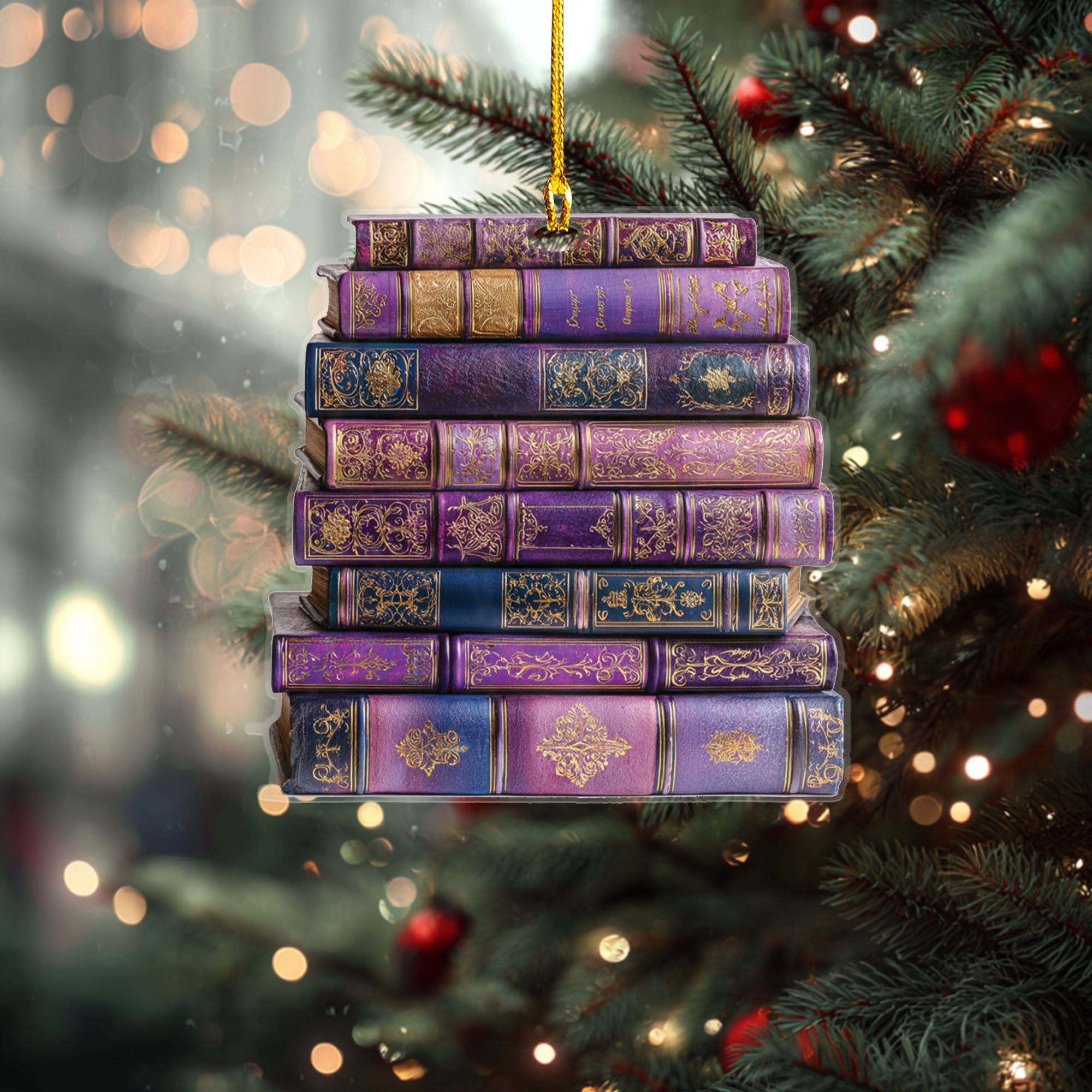 Royal Purple Gilded Book Stack Ornament - ORD9C001