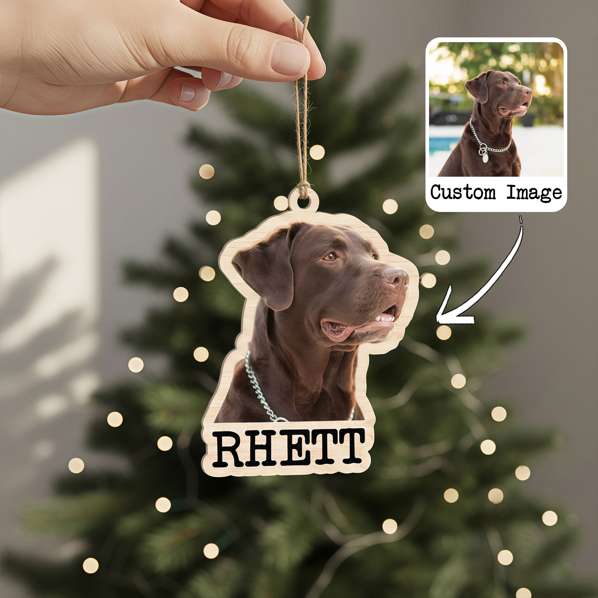 Rustic-Wood-Grain-Pet-Portrait-Christmas-Charm-Ornaments