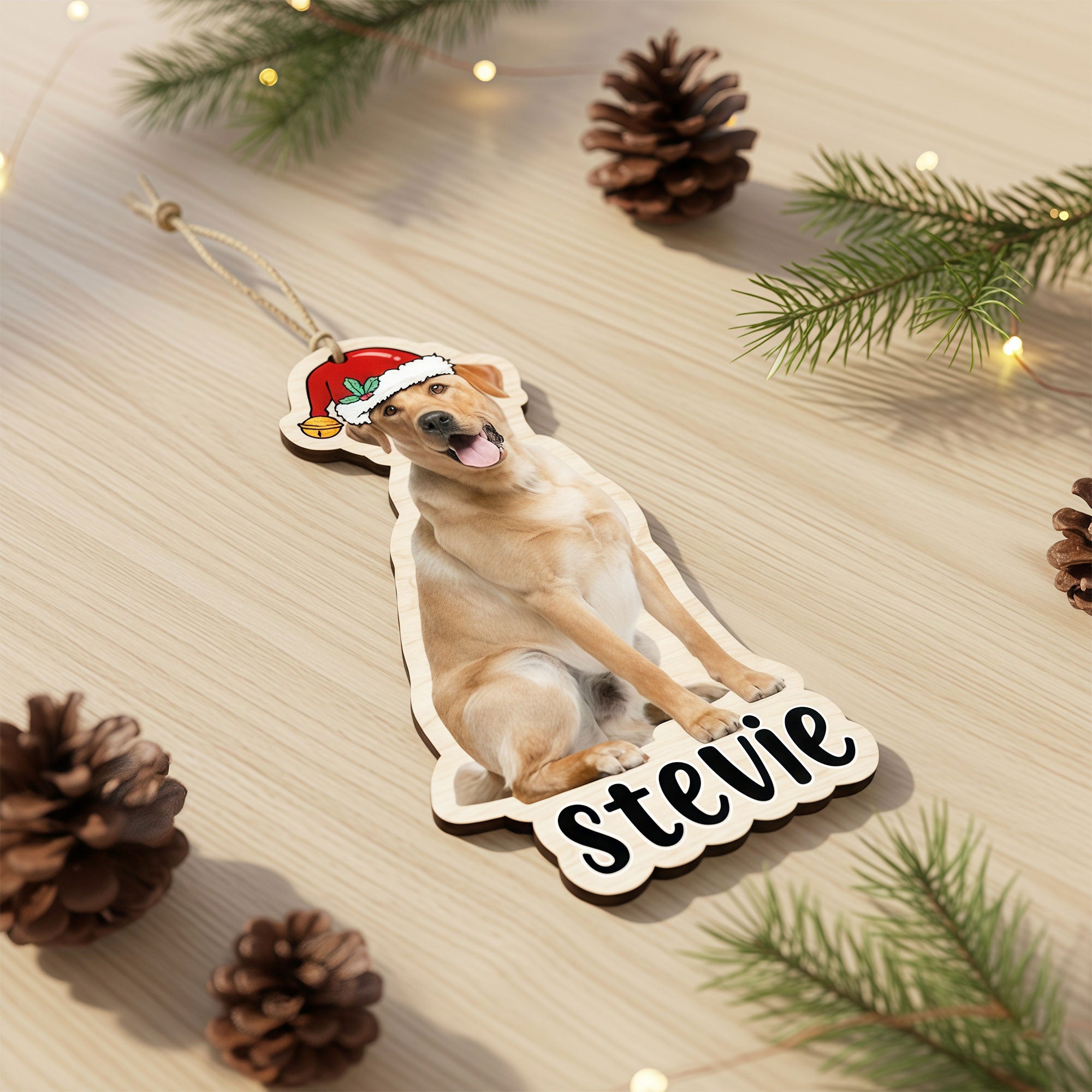 Rustic Wood Look Pet Santa Hat Ornament