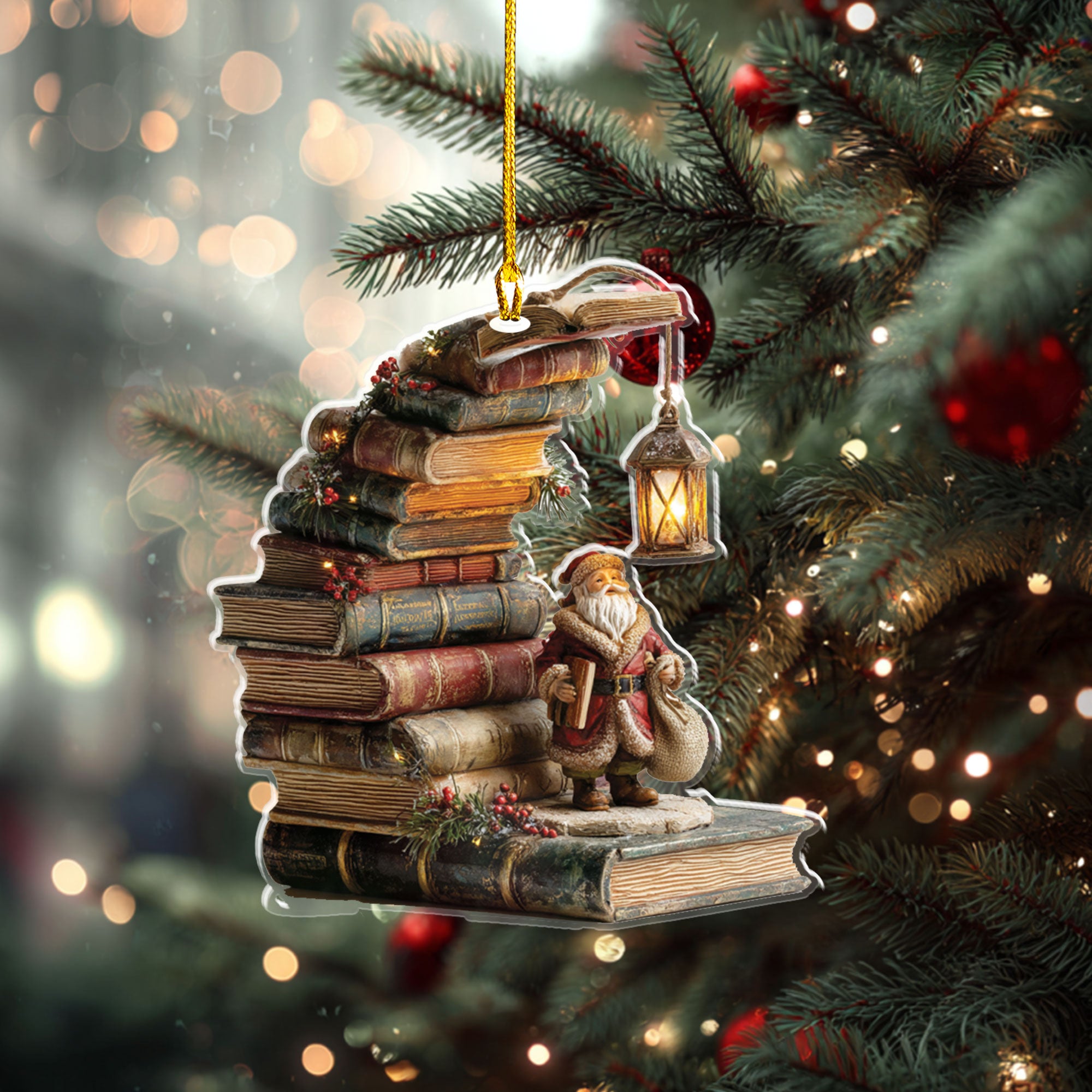 Santa Reading by Lantern Light Ornament - ORD9C001