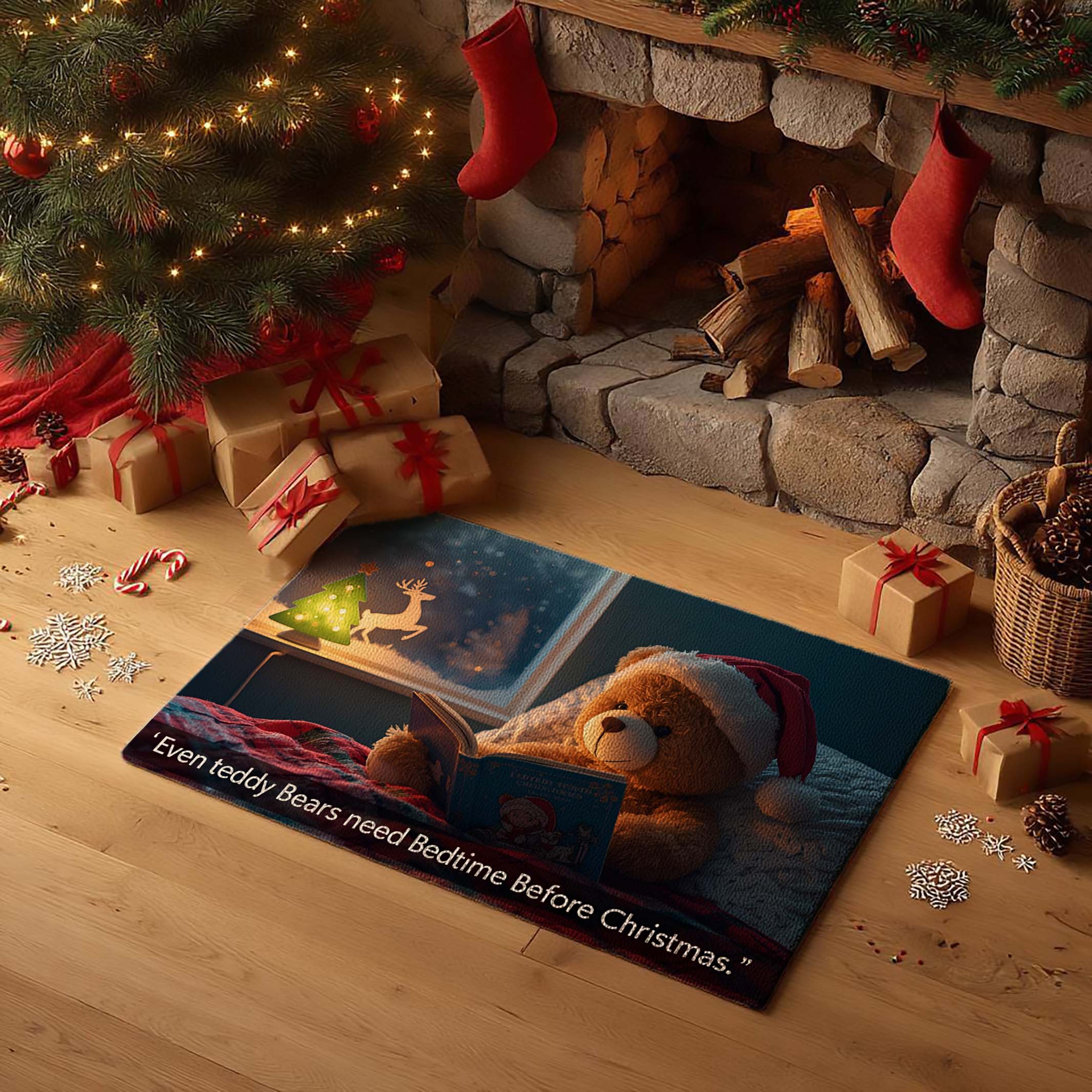 Santa Hat Teddy Custom Pet Mat - DMRC003