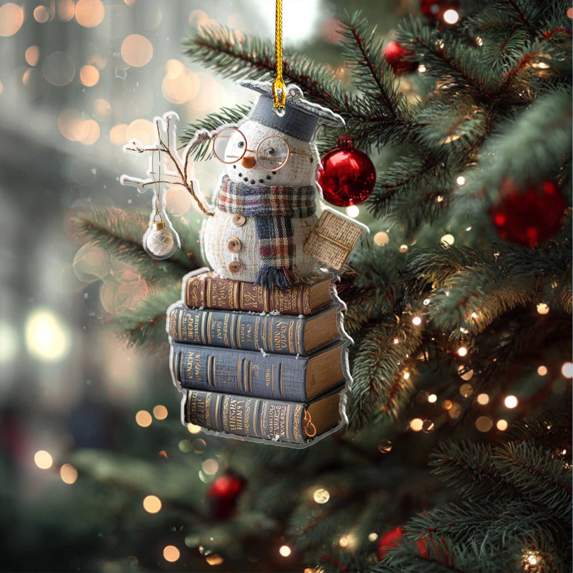 Scholarly Snowman Book Stack Ornament - ORD9C001