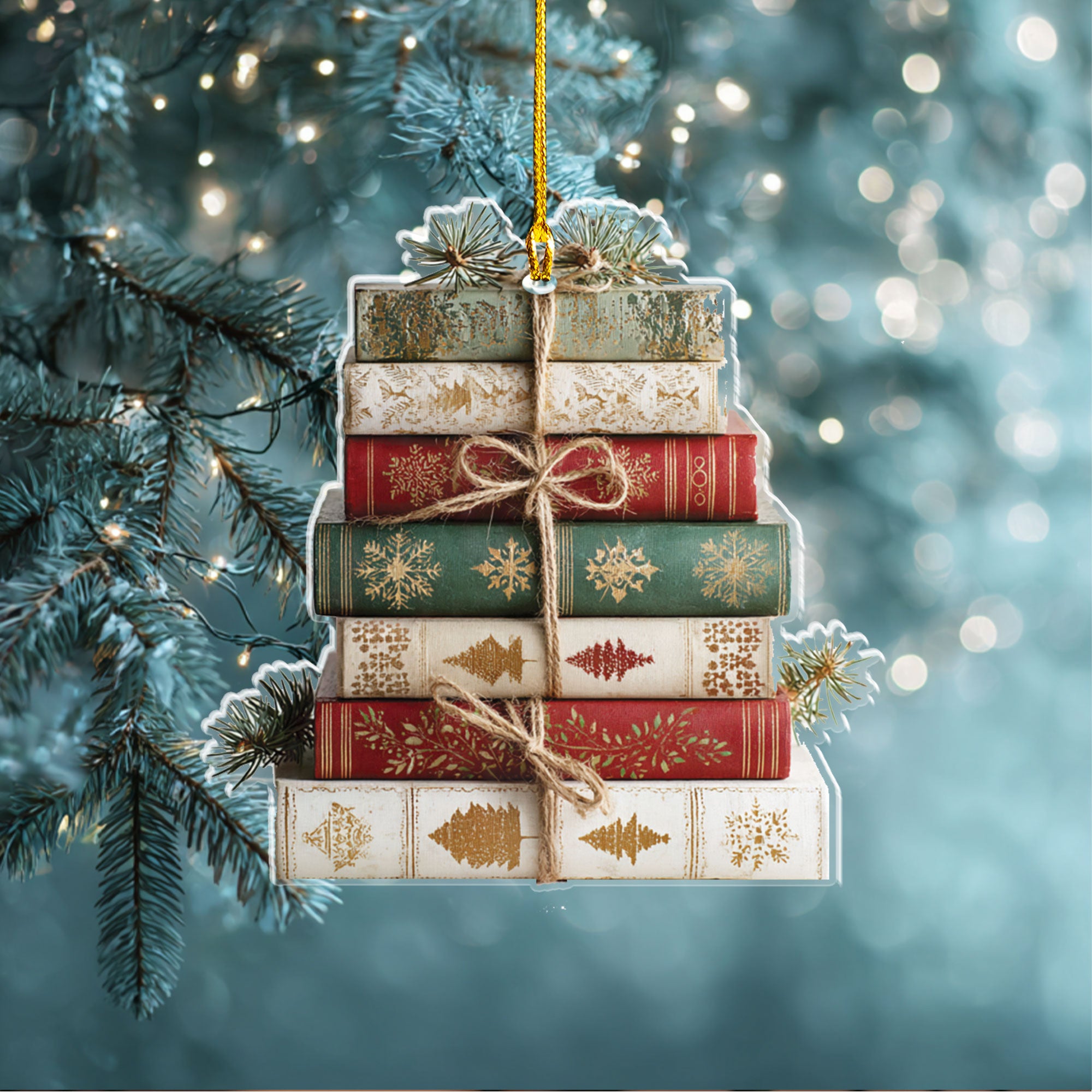 Snowflakes & Trees Book Ornament with Twine – ORD9C001