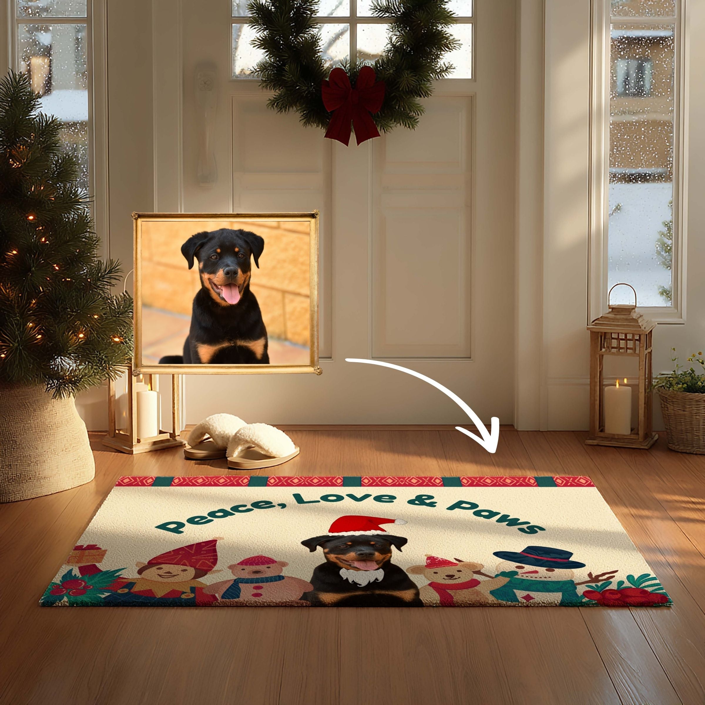 The Merry Christmas Custom Pet Photo Mat - Holly & Berries Edition