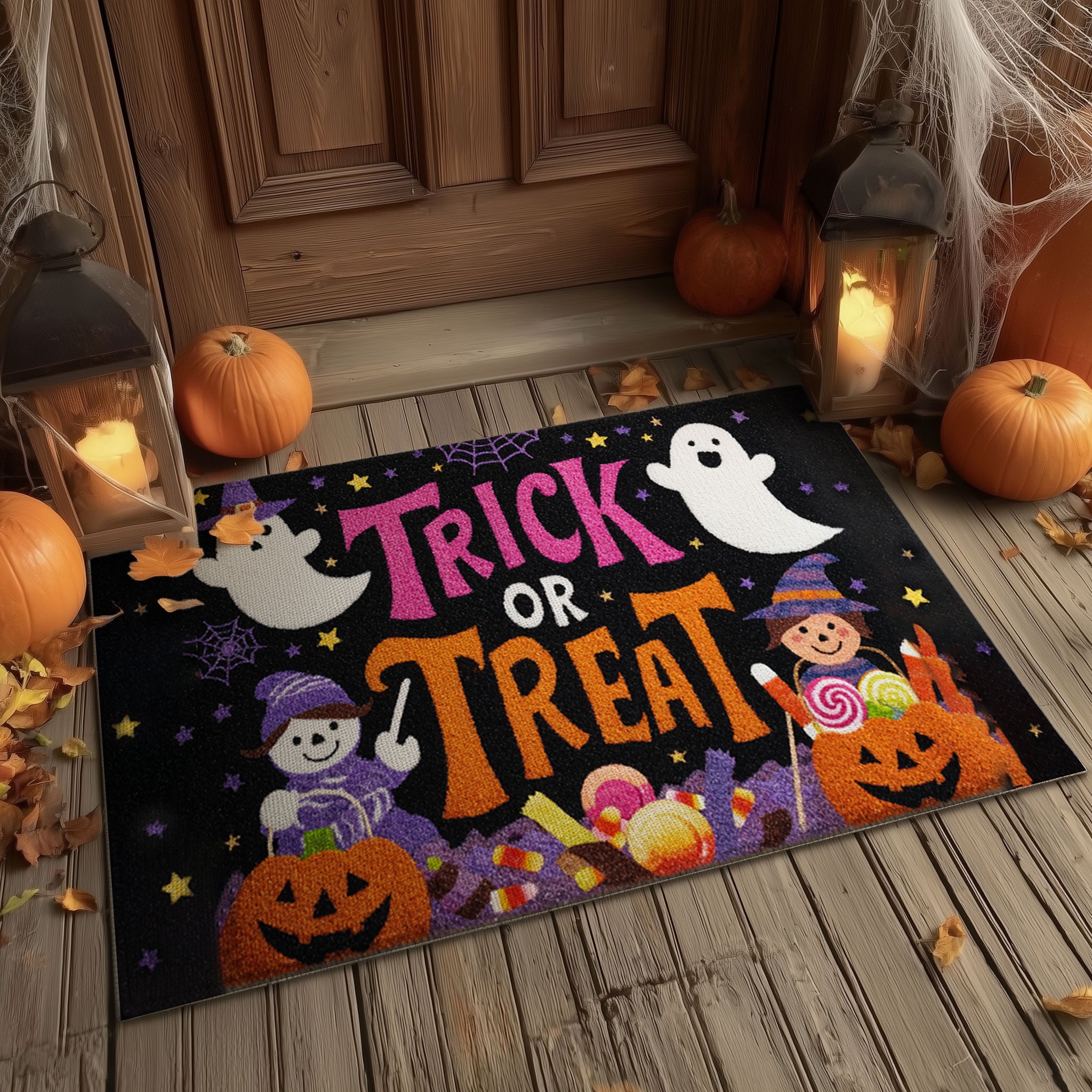 "Trick or Treat" Welcome Mat