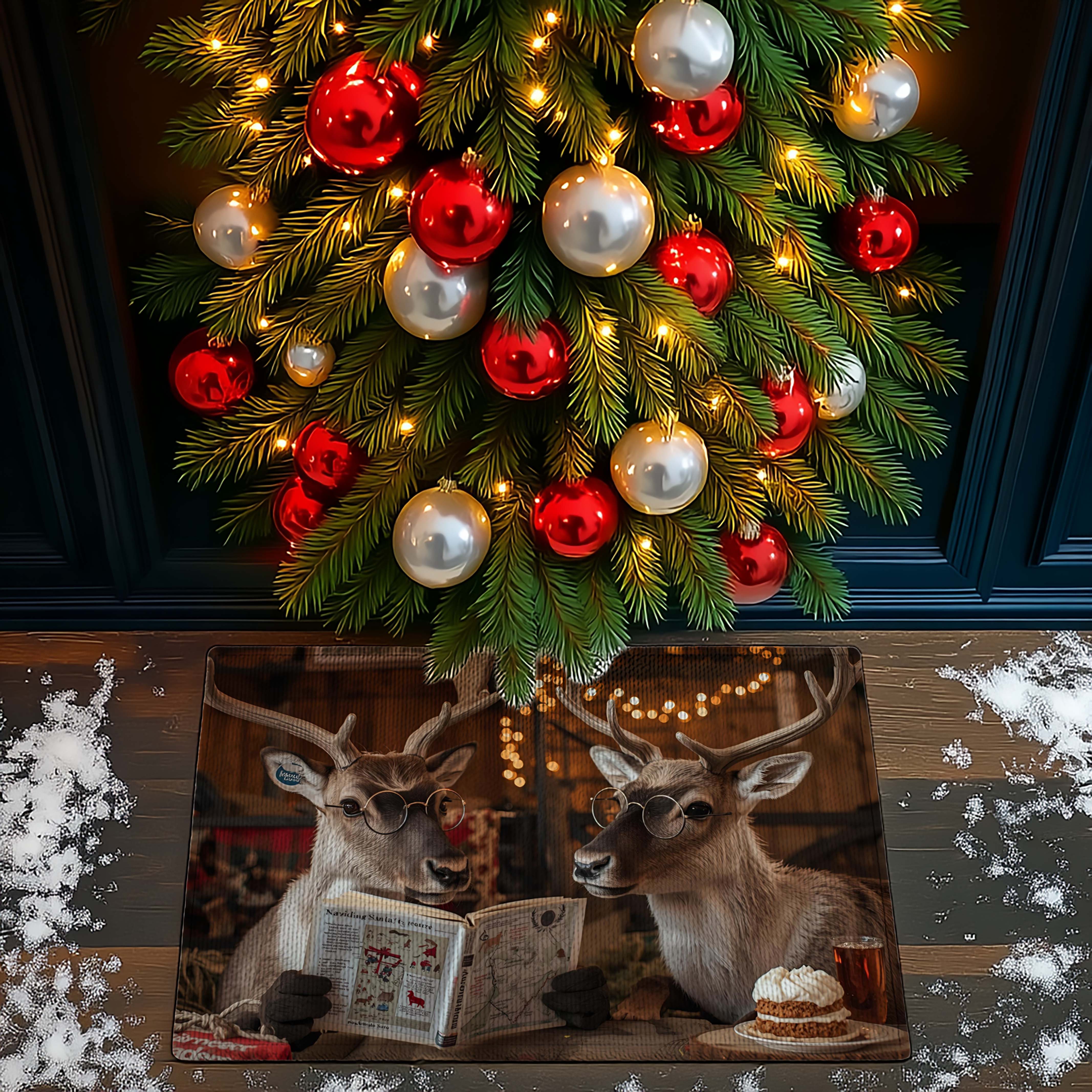 Two Reindeer Reading Map Doormat - DMRC003