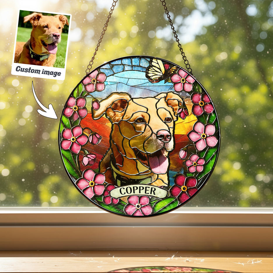 Vibrant Pink Border Golden Dog Suncatcher - SPETCD1C101