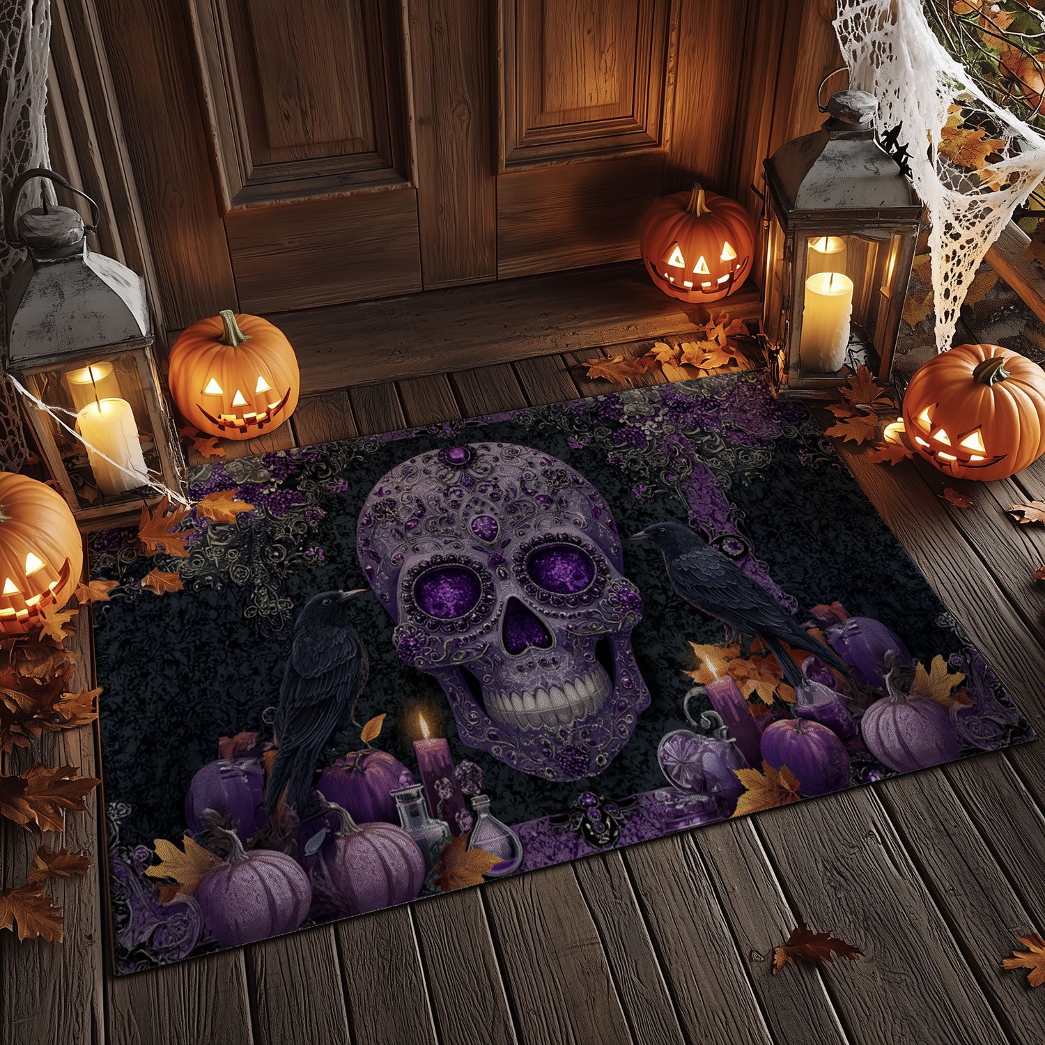 Vibrant Purple Sugar Skull Doormat