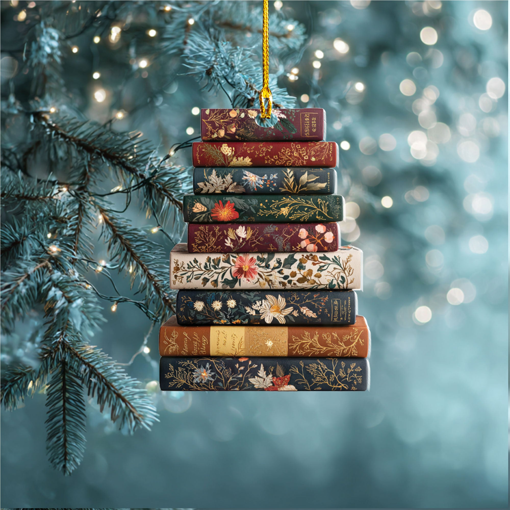 Vintage Floral Book Stack Ornament - ORD9C001