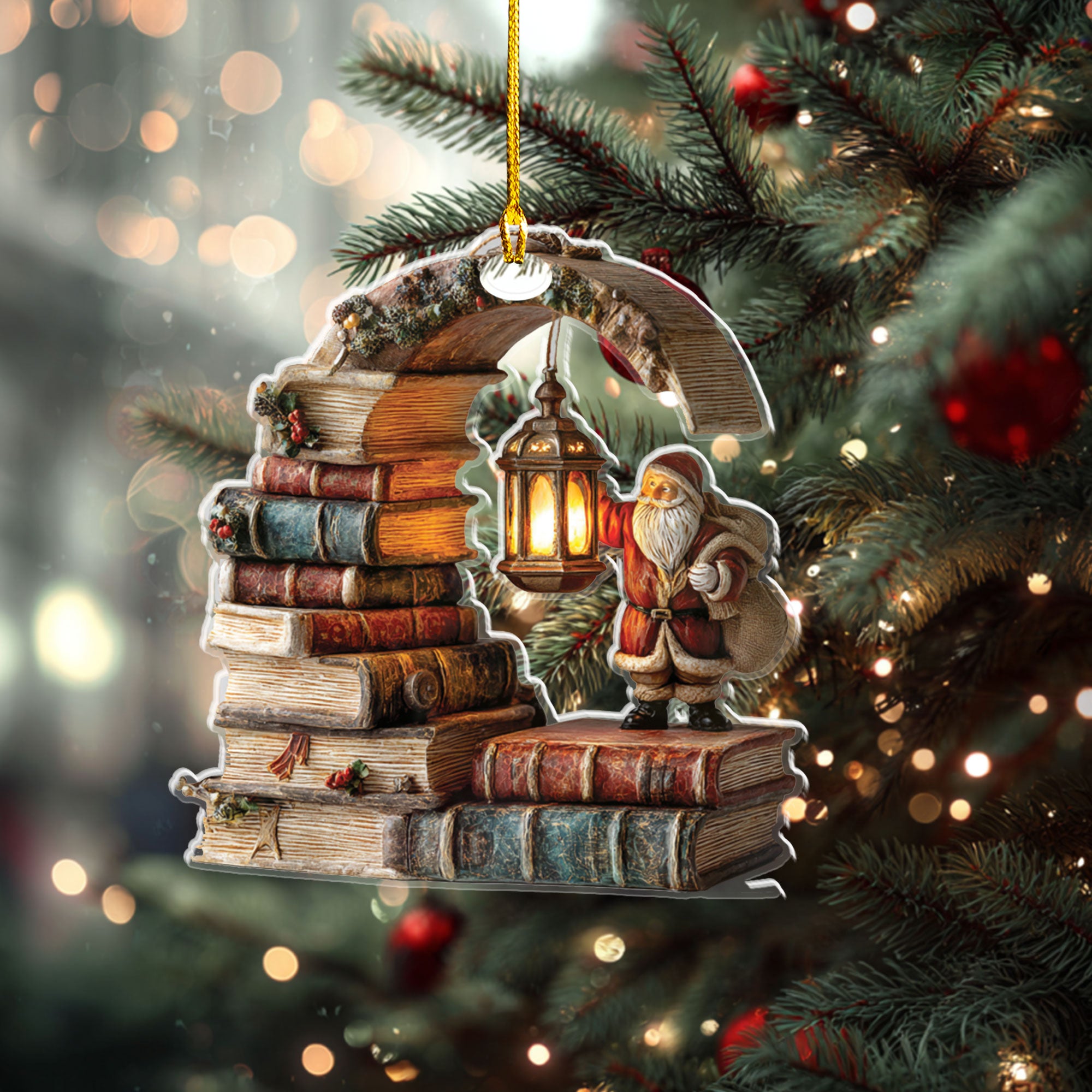 Vintage Library Santa and Books Ornament - ORD9C001