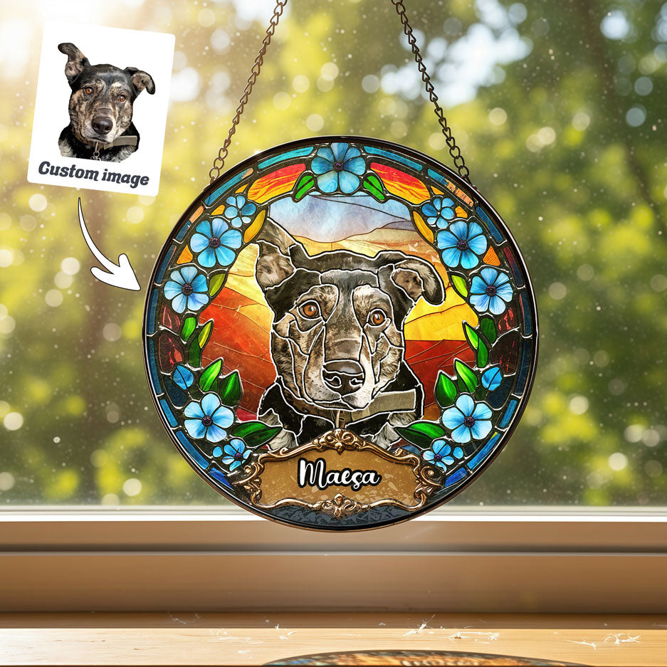 Warm Tones Floral Pet Portrait Suncatcher - SPETCD1C101
