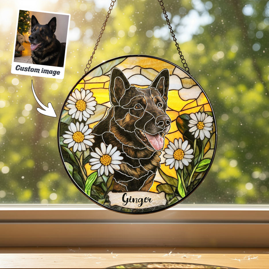 White Daisy & Amber Dog Art Suncatcher - SPETCD1C101