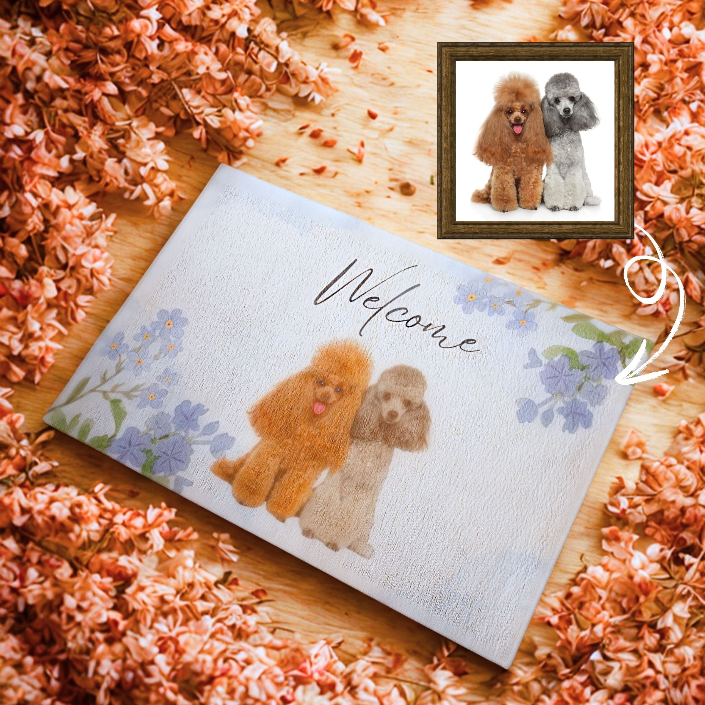 White Welcome & Pastel Blue Flowers - Two Pet