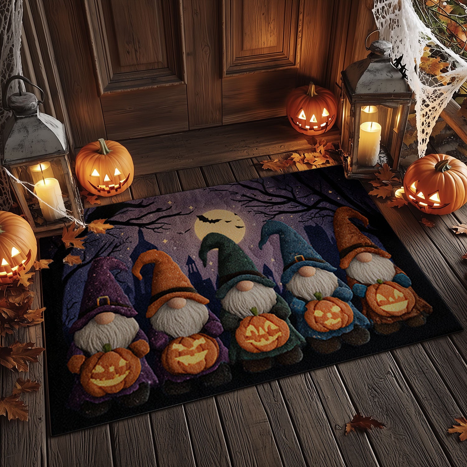 Witch Hat Gnomes & Pumpkins Entrance Mat