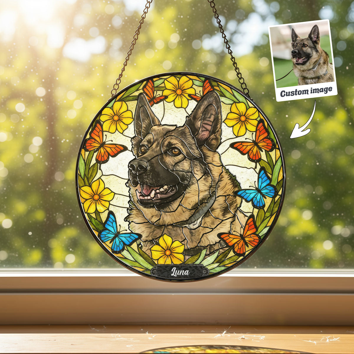 Yellow Floral & Butterfly Dog Art Suncatcher - SPETCD1C101